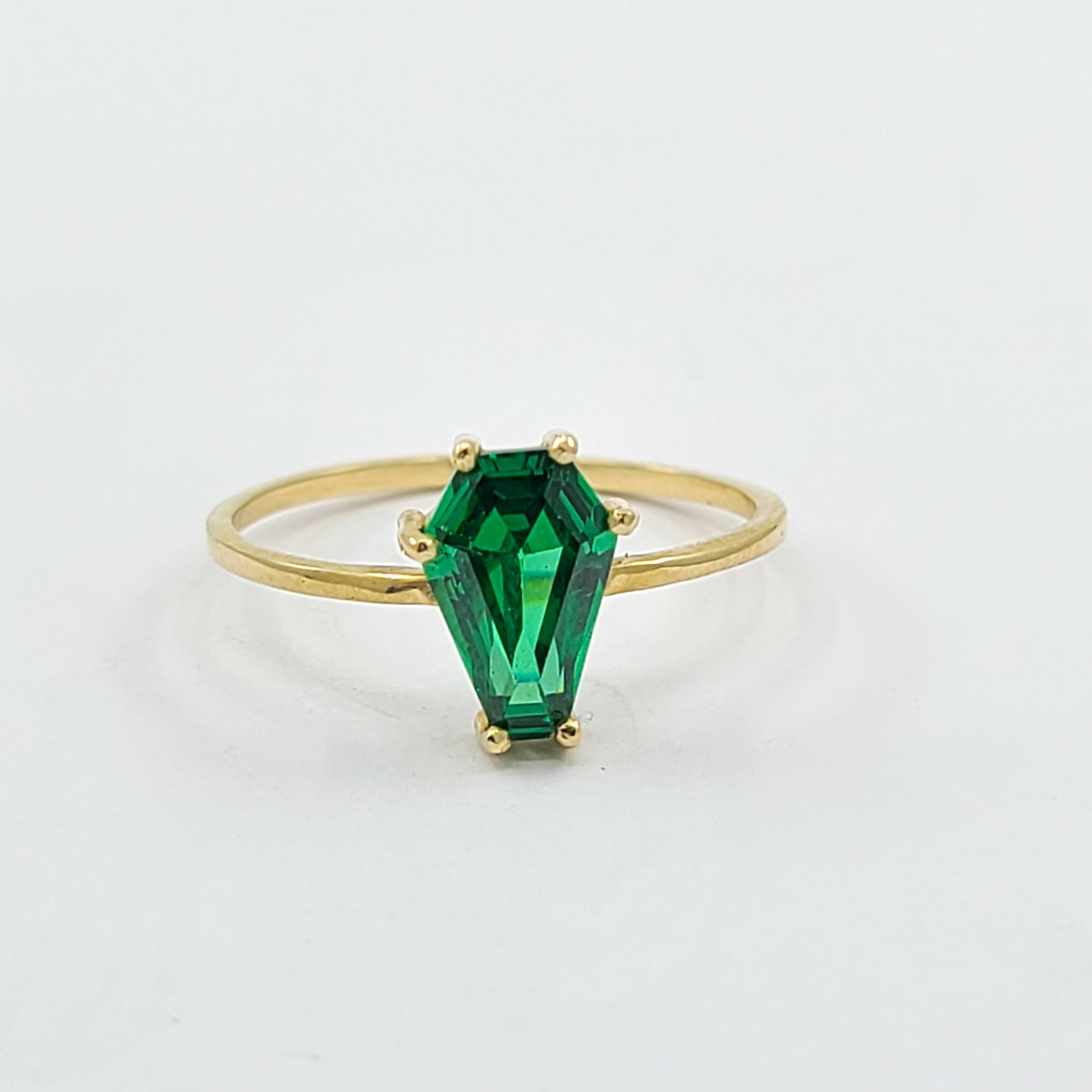 Absinthe Green Coffin Yellow Gold Engagement Ring (6x9)