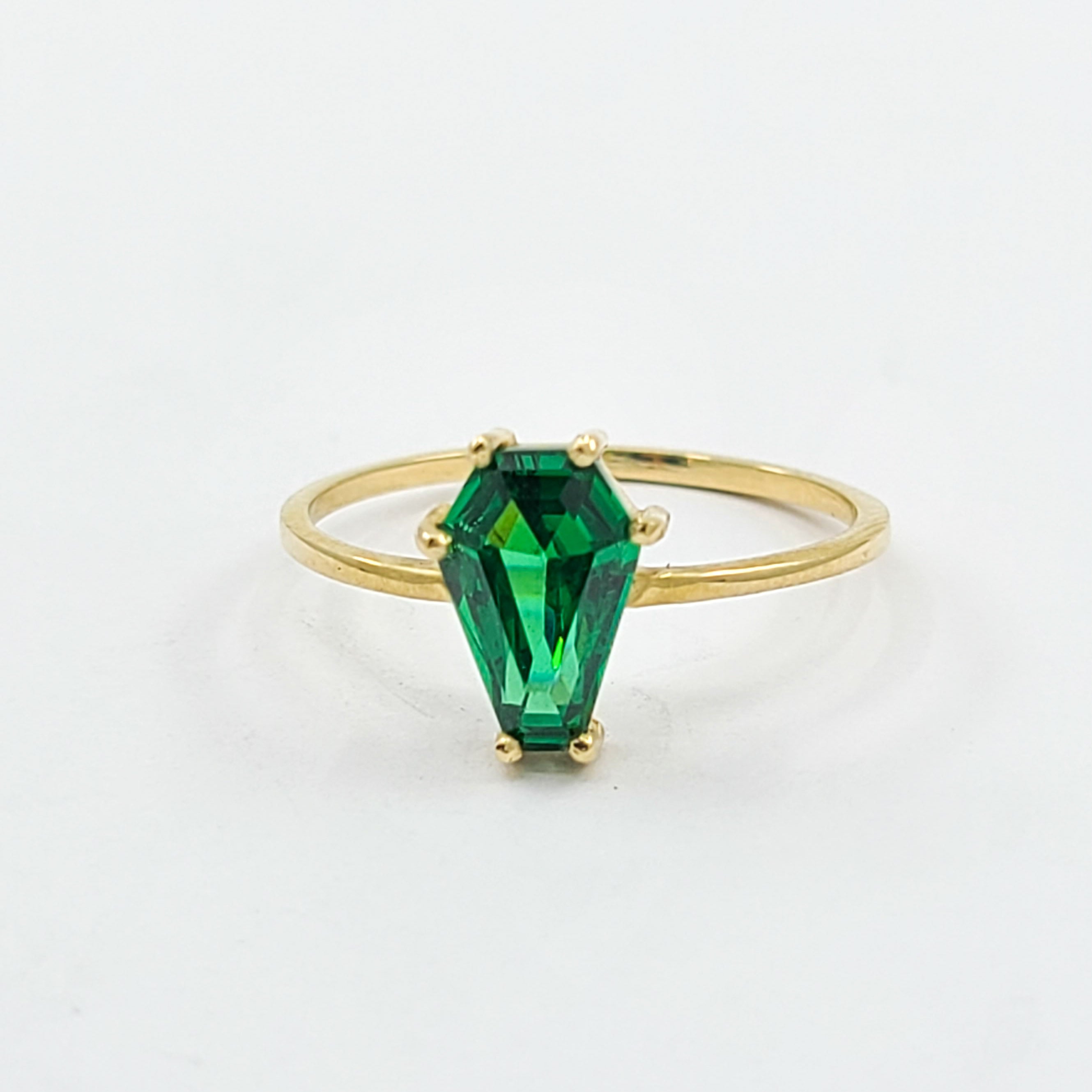 Collection of Absinthe Green Coffin Yellow Gold Engagement Ring (6x9) in a gallery layout