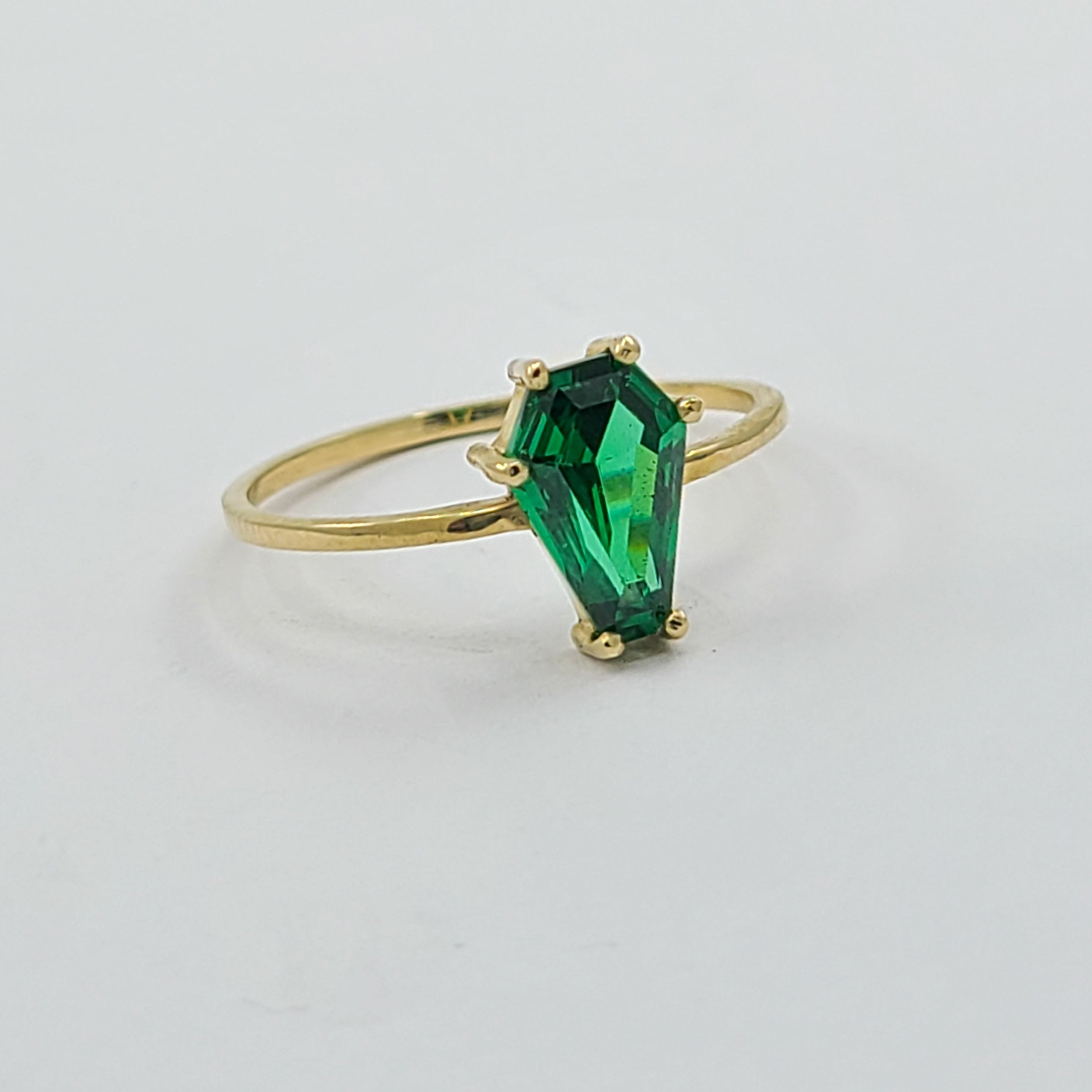 Collection of Absinthe Green Coffin Yellow Gold Engagement Ring (6x9) in a gallery layout