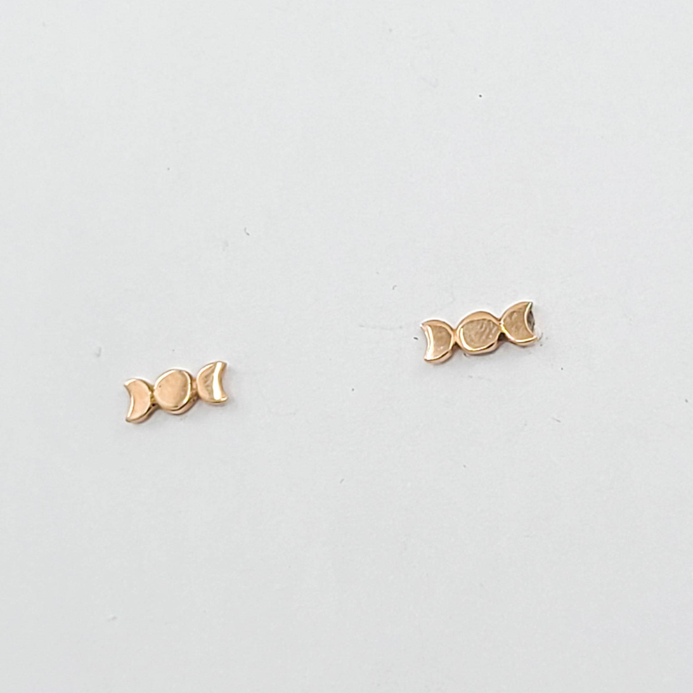 Collection of Tiny Moon Earrings - 10K 14K Rose Gold in a gallery layout