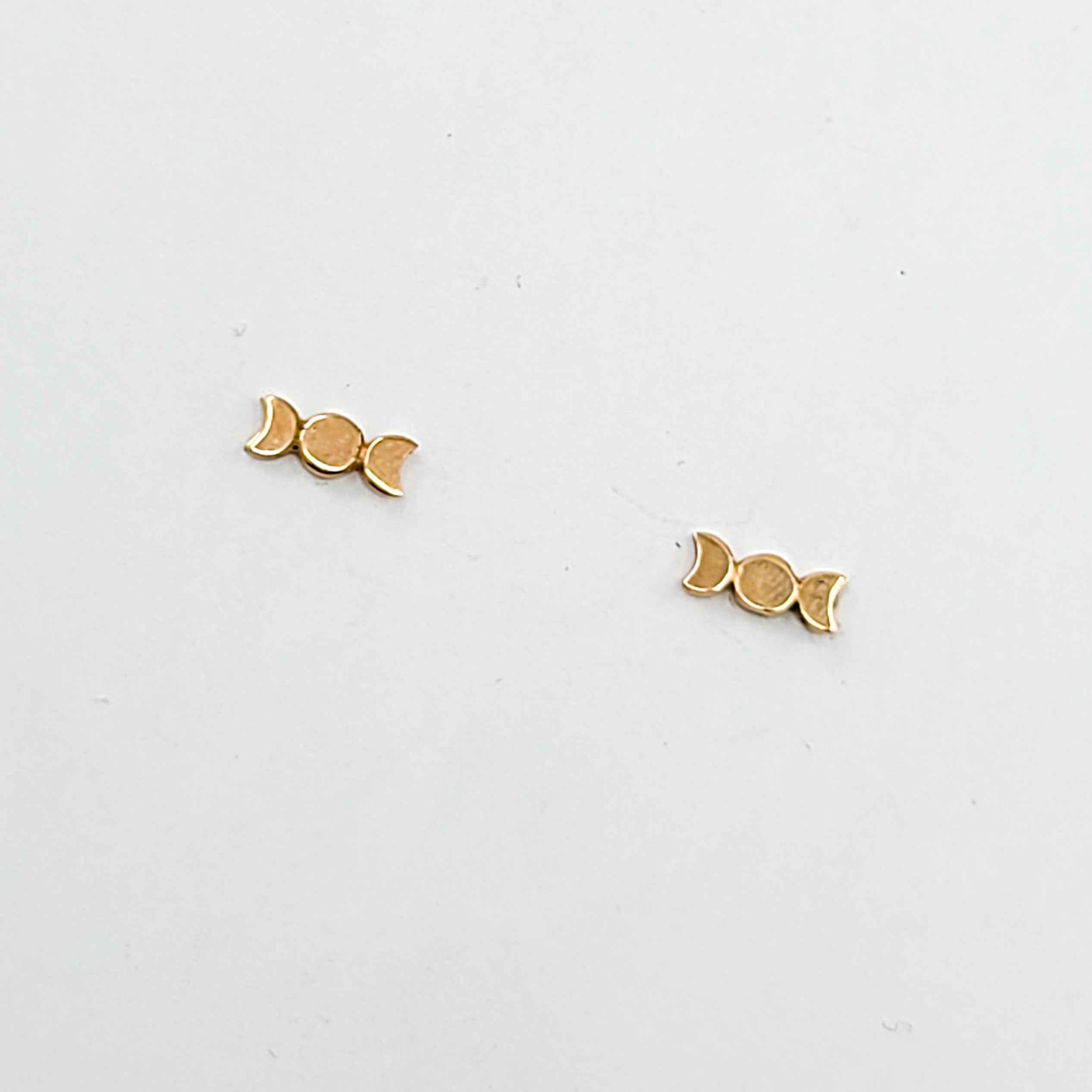 Collection of Tiny Moon Earrings - 10K 14K Rose Gold in a gallery layout