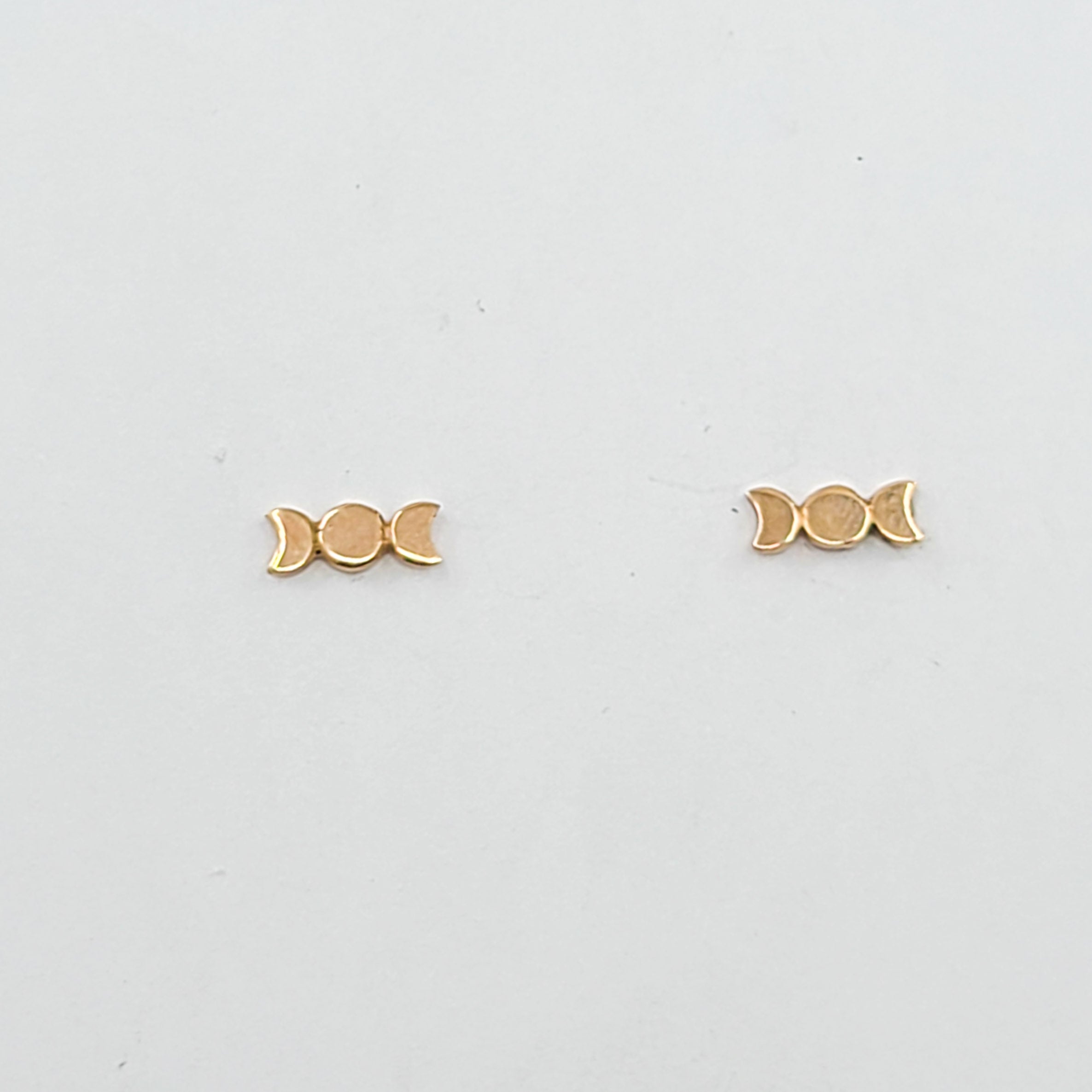 Collection of Tiny Moon Earrings - 10K 14K Rose Gold in a gallery layout