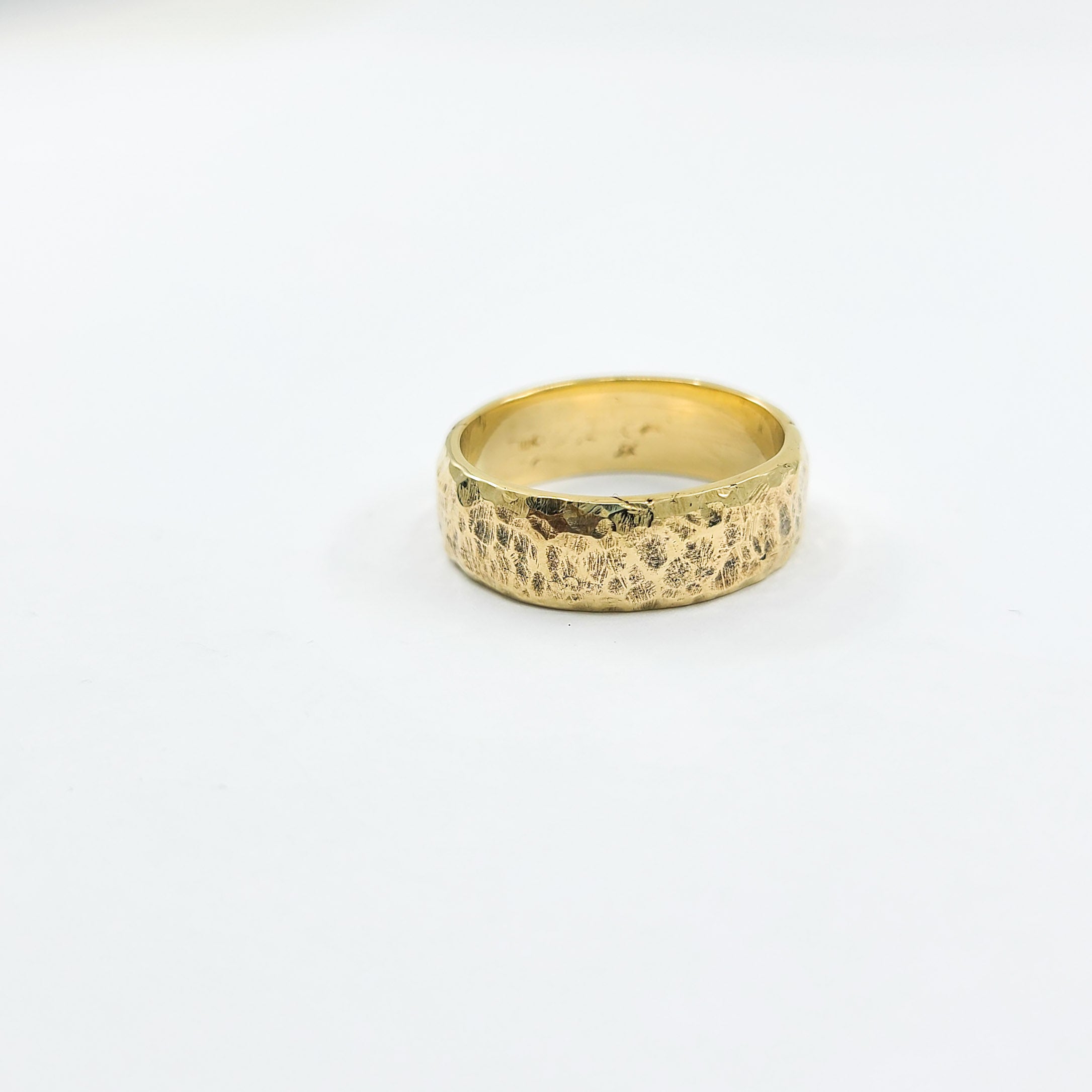 Collection of Hammered Rustic Solid Gold Wide Wedding Band - Unisex - 10K 14K in a gallery layout