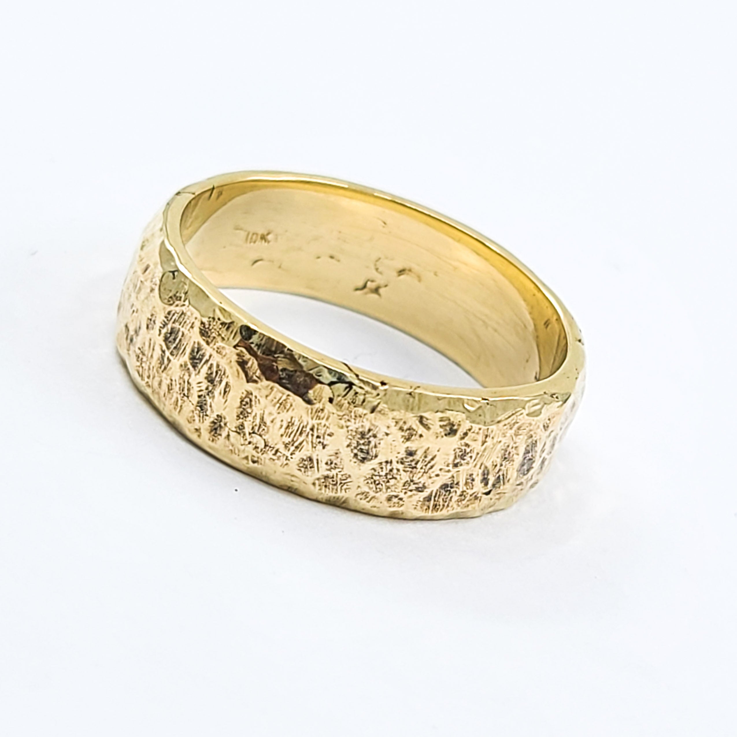 Collection of Hammered Rustic Solid Gold Wide Wedding Band - Unisex - 10K 14K in a gallery layout