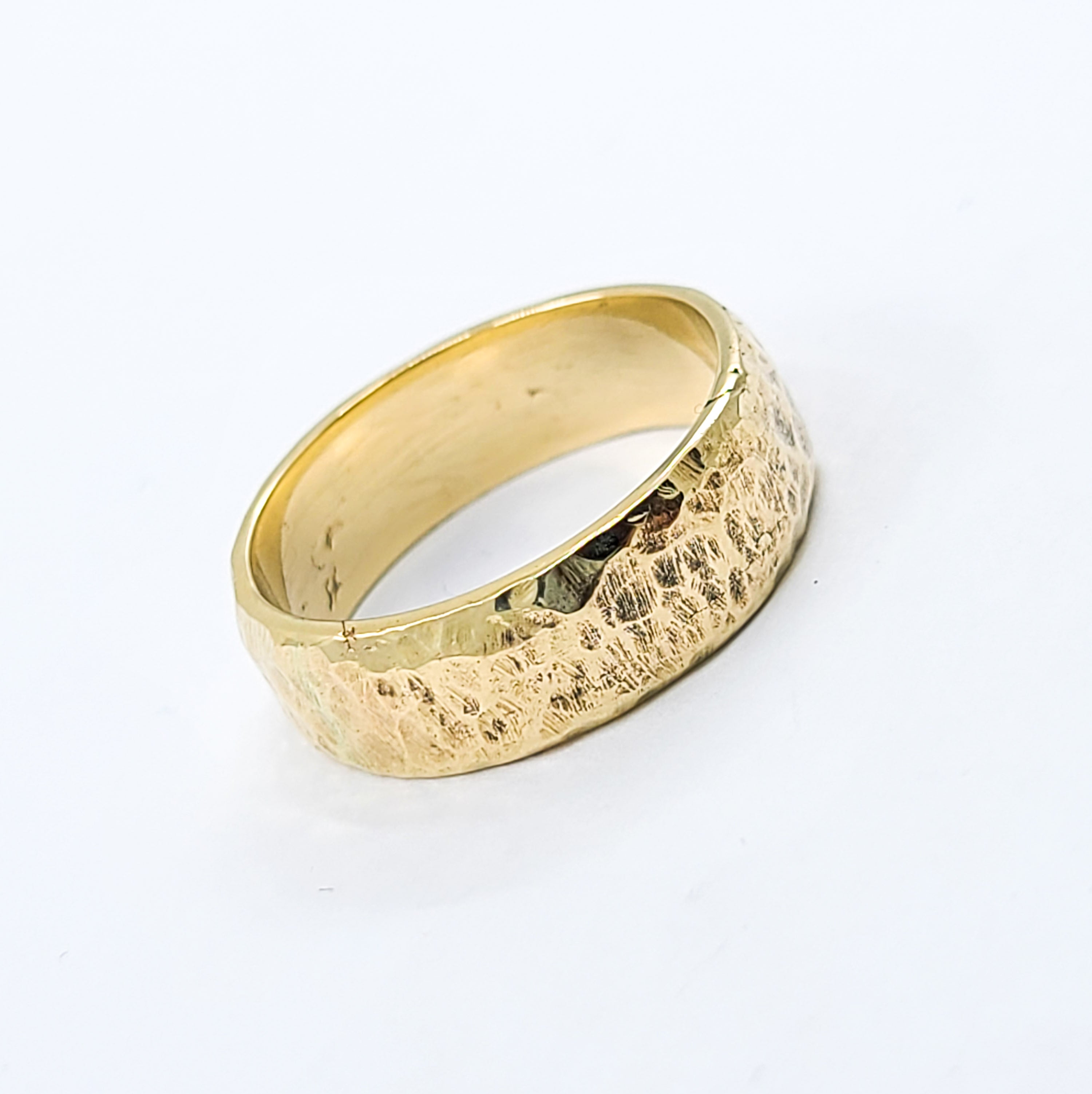 Collection of Hammered Rustic Solid Gold Wide Wedding Band - Unisex - 10K 14K in a gallery layout