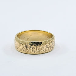 Collection of Hammered Rustic Solid Gold Wide Wedding Band - Unisex - 10K 14K in a gallery layout