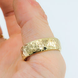 Collection of Hammered Rustic Solid Gold Wide Wedding Band - Unisex - 10K 14K in a gallery layout