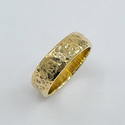 Collection of Hammered Rustic Solid Gold Wide Wedding Band - Unisex - 10K 14K in a gallery layout