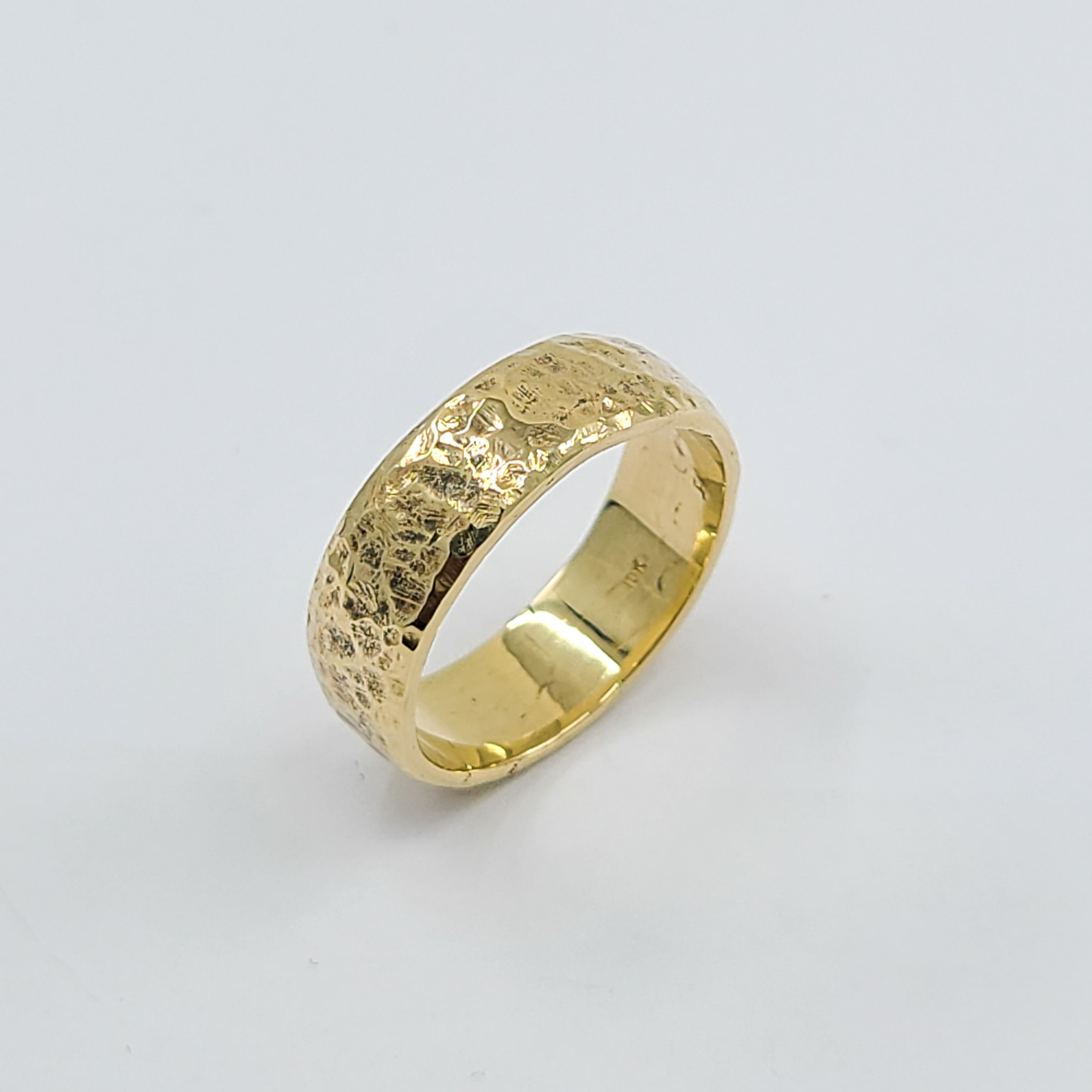 Collection of Hammered Rustic Solid Gold Wide Wedding Band - Unisex - 10K 14K in a gallery layout