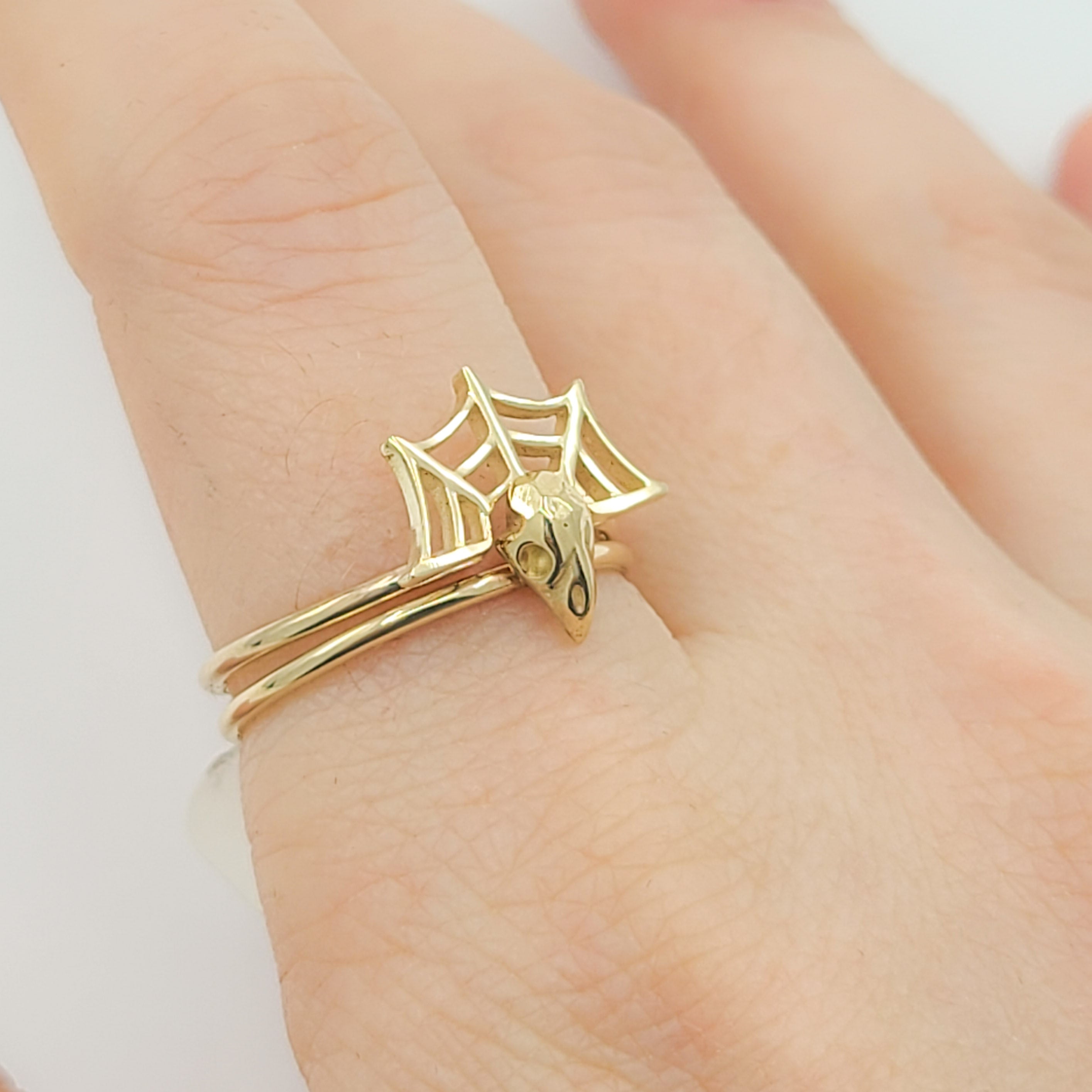 Collection of Stackable Spider Web Ring - Yellow Gold in a gallery layout