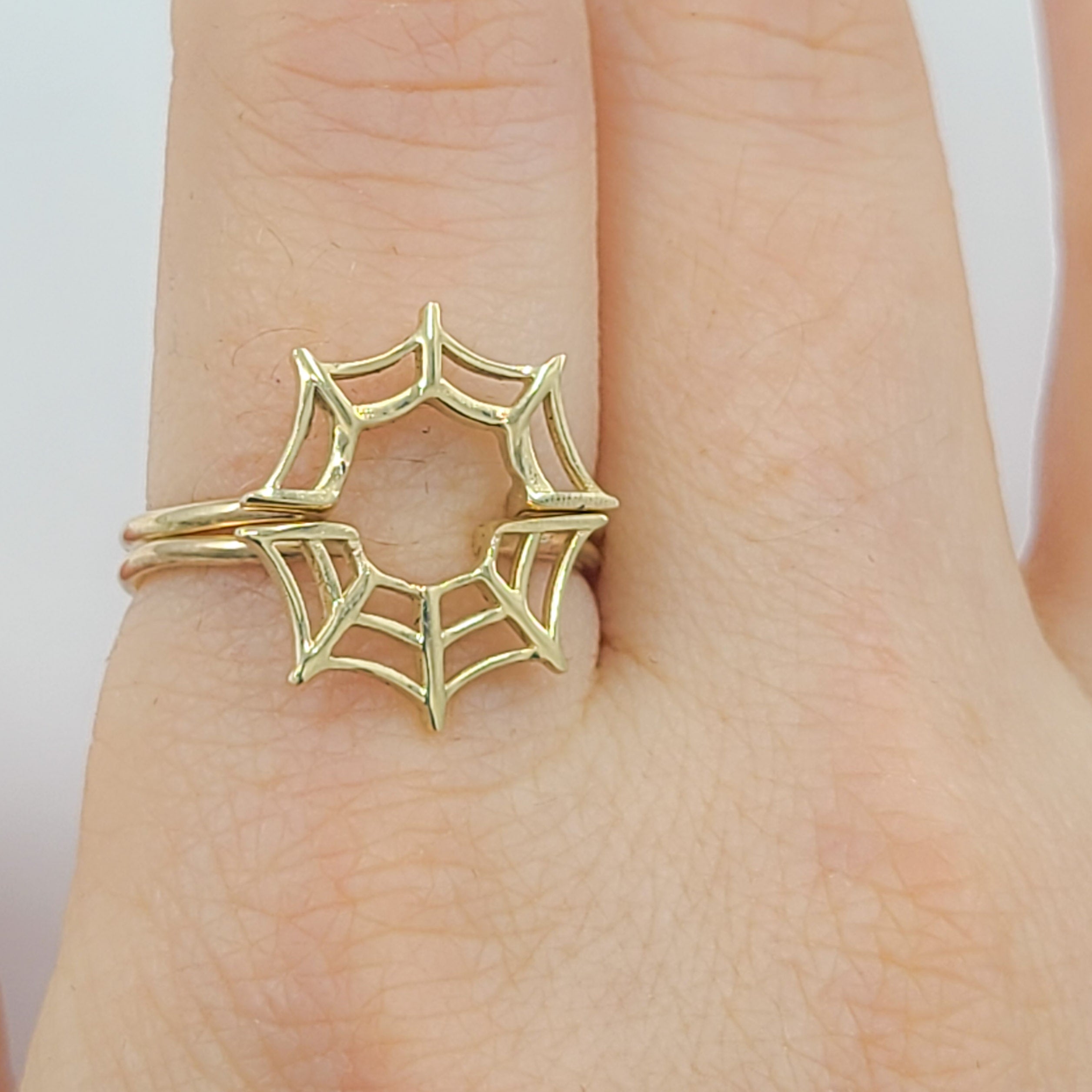 Collection of 10K - 14K Yellow Gold Spider Web Wedding Ring in a gallery layout