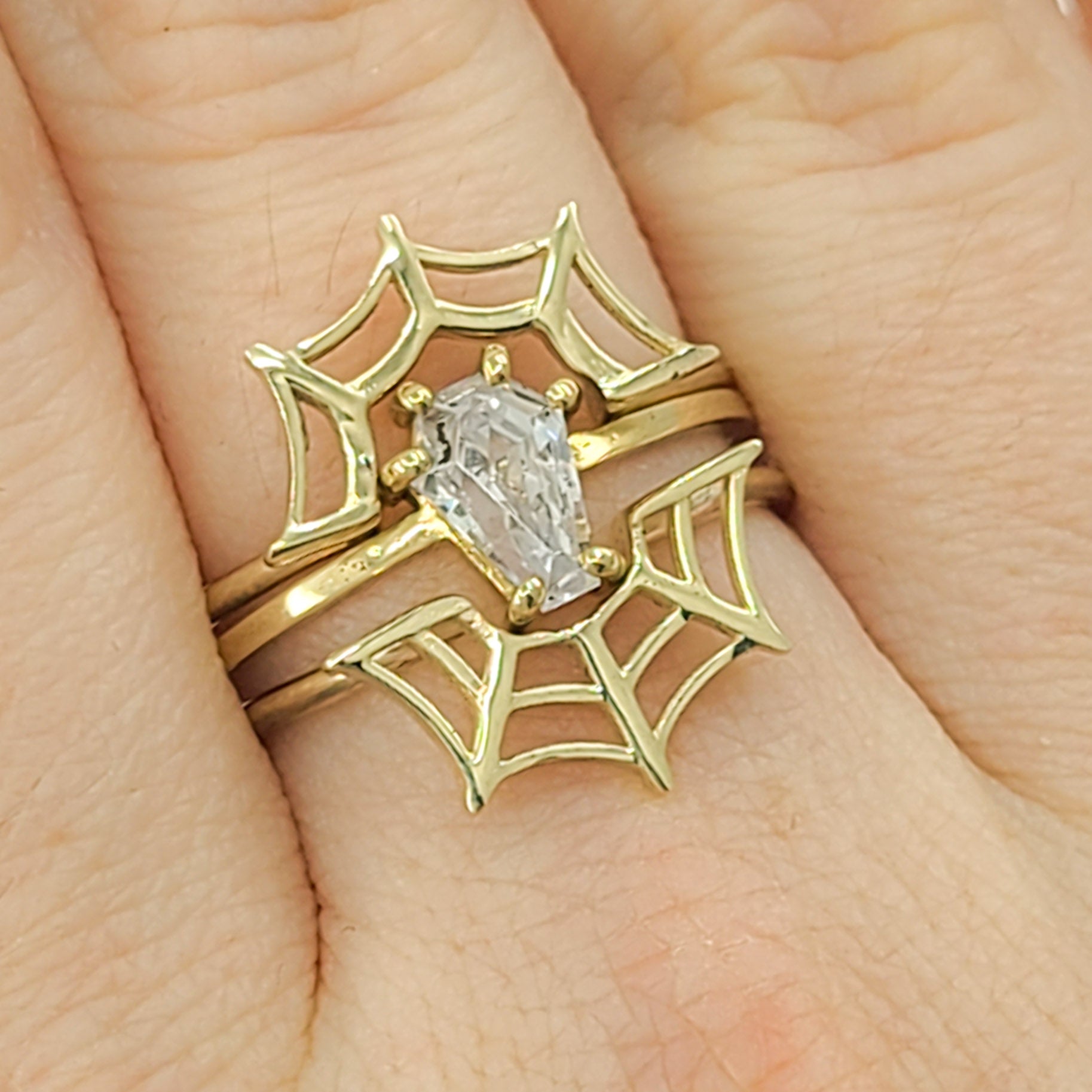 Collection of 10K - 14K Yellow Gold Spiderweb Wedding Ring in a gallery layout