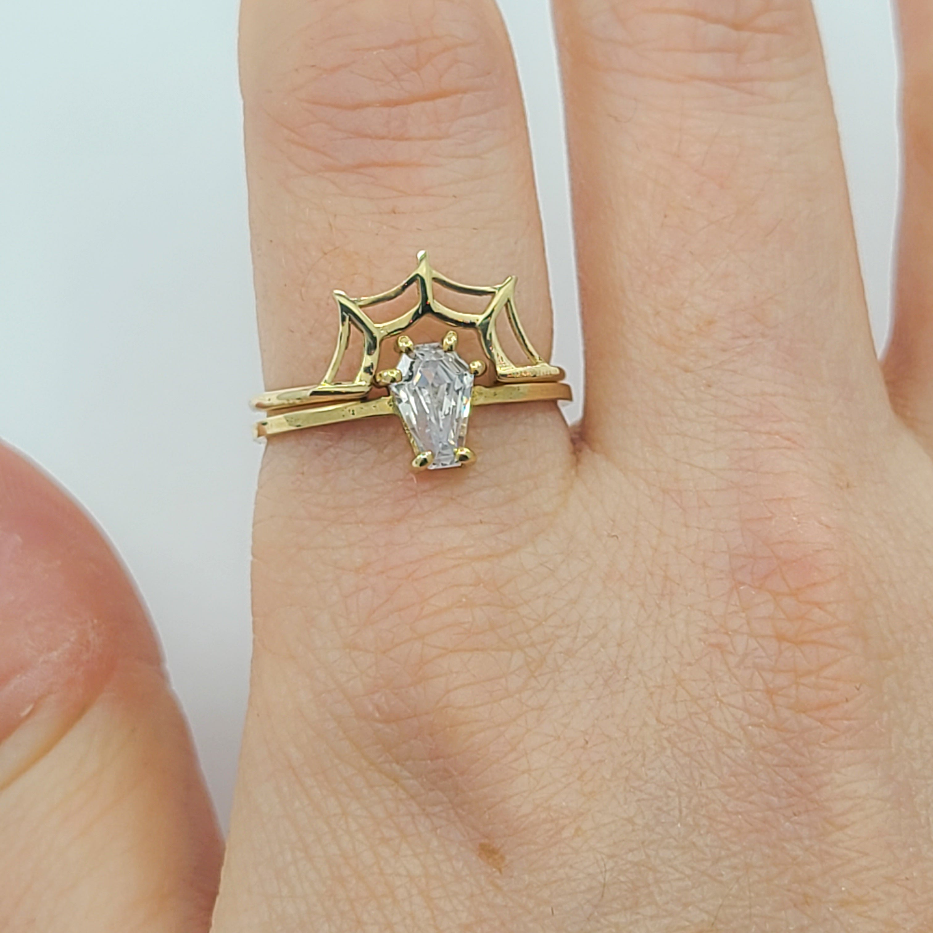 Collection of Stackable Web Wedding Ring - Yellow Gold in a gallery layout