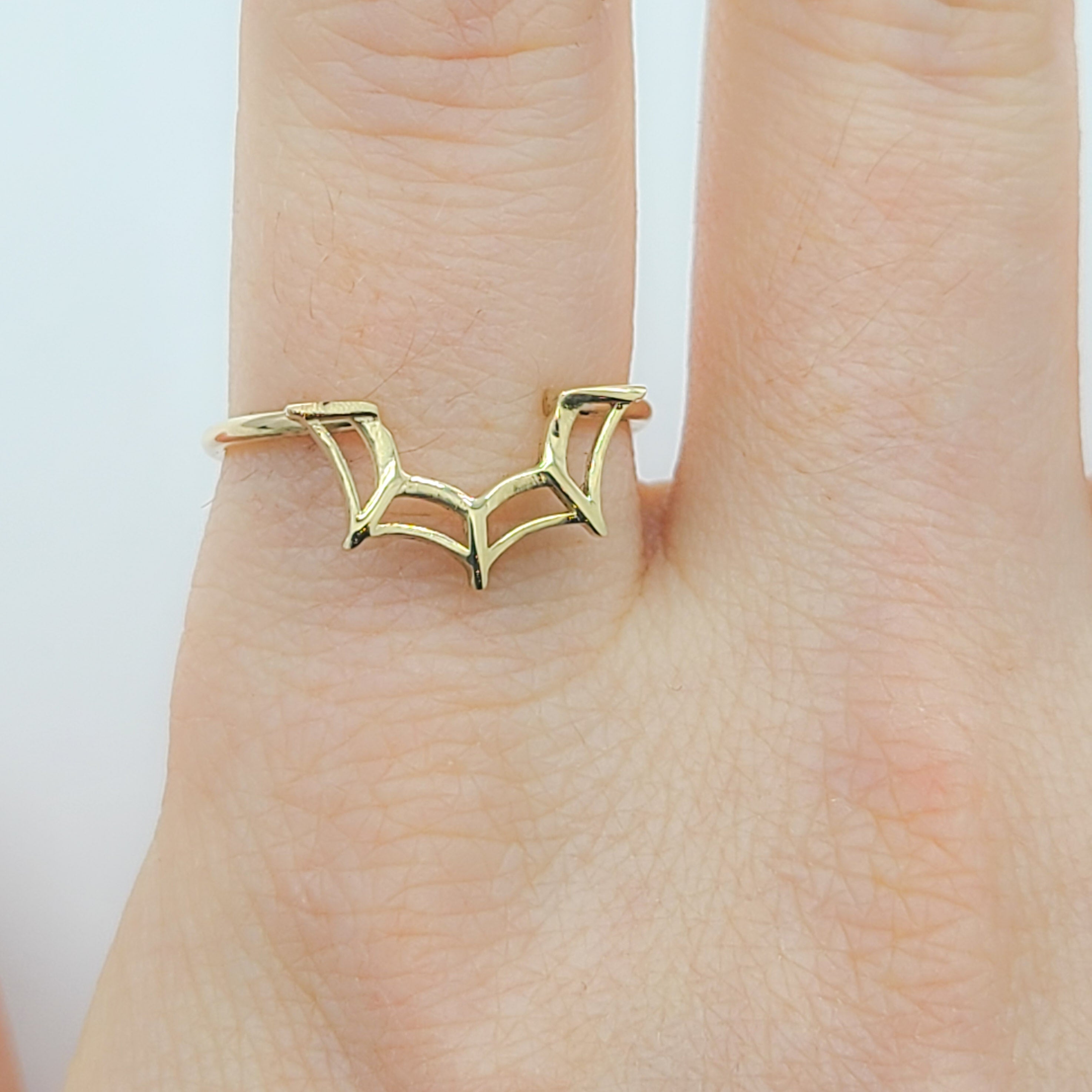 Collection of Stackable Web Wedding Ring - Yellow Gold in a gallery layout