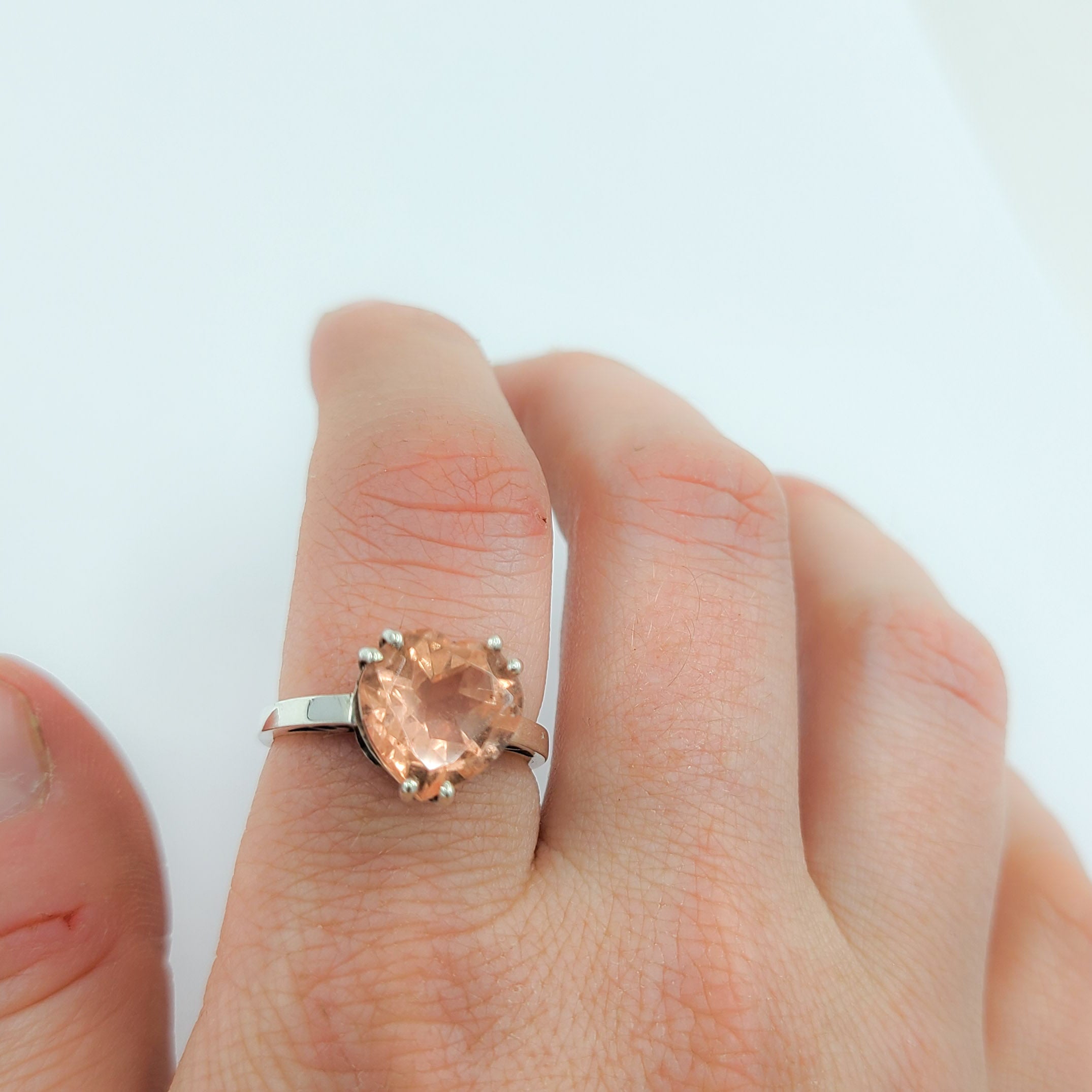 Collection of Pink Strawberry Quartz Heart Ring / Morganite Quartz in a gallery layout