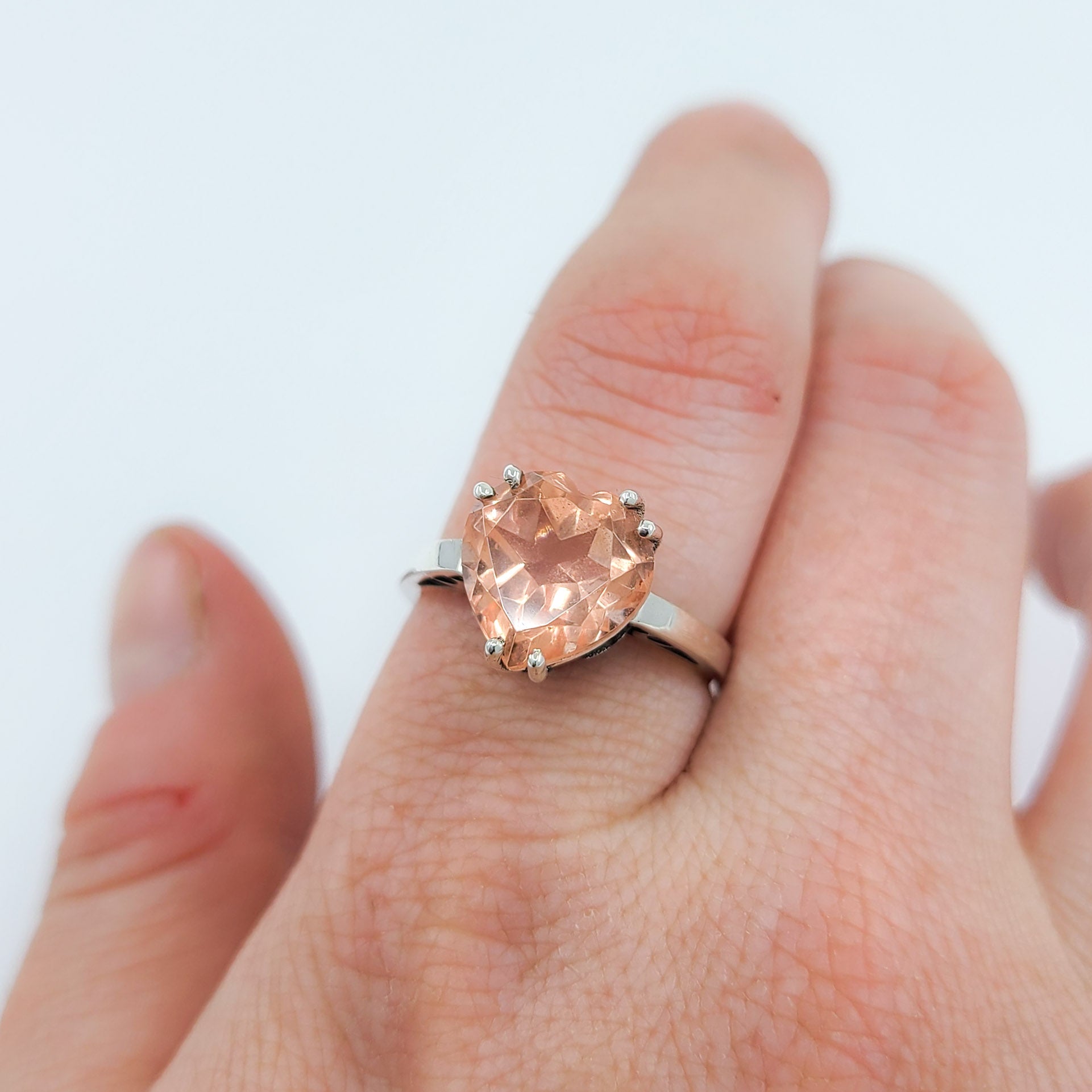 Collection of Pink Strawberry Quartz Heart Ring / Morganite Quartz in a gallery layout