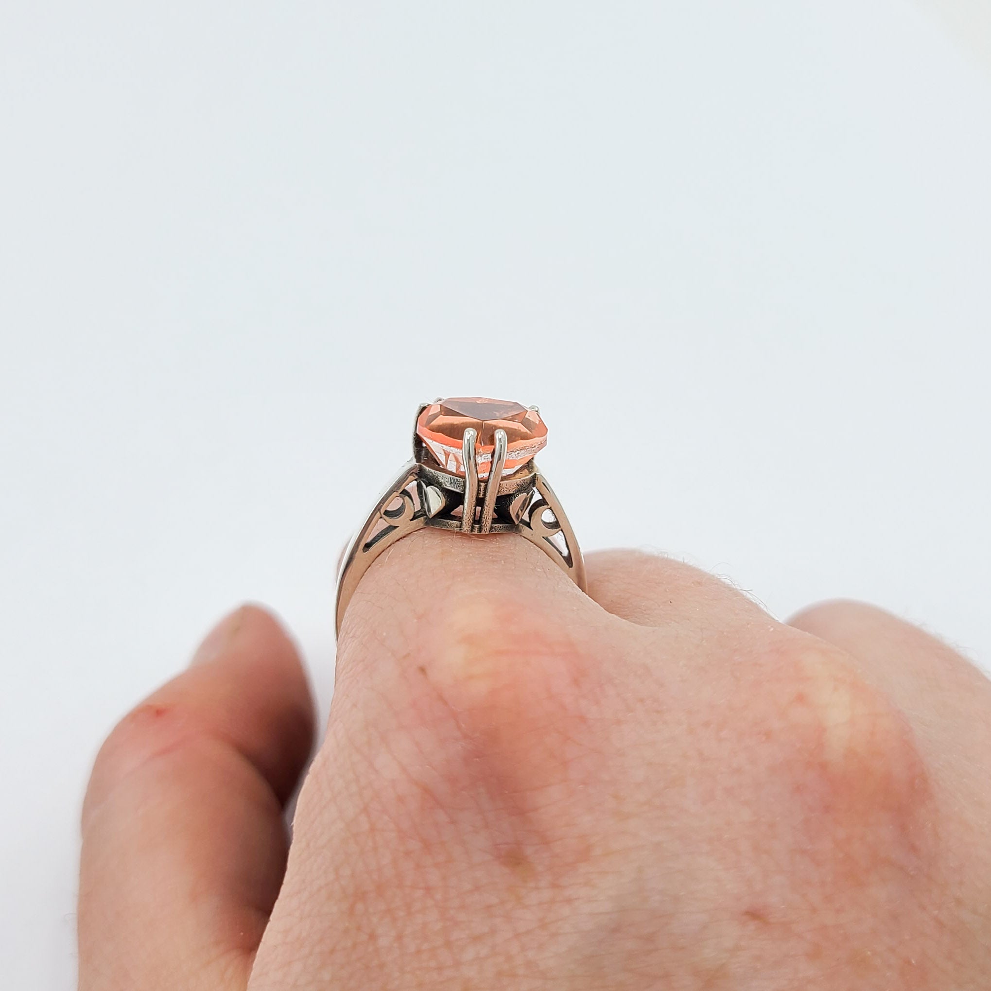 Collection of Pink Strawberry Quartz Heart Ring / Morganite Quartz in a gallery layout