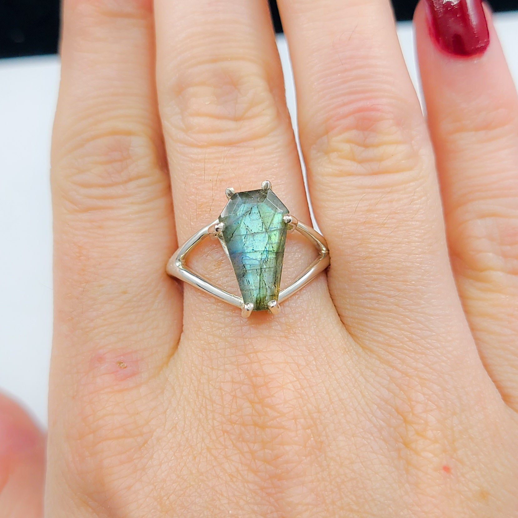 Collection of Big Labradorite Coffin Ring in a gallery layout