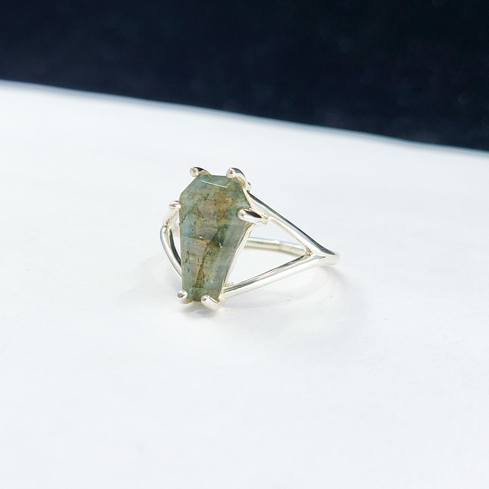 Collection of Big Labradorite Coffin Ring in a gallery layout