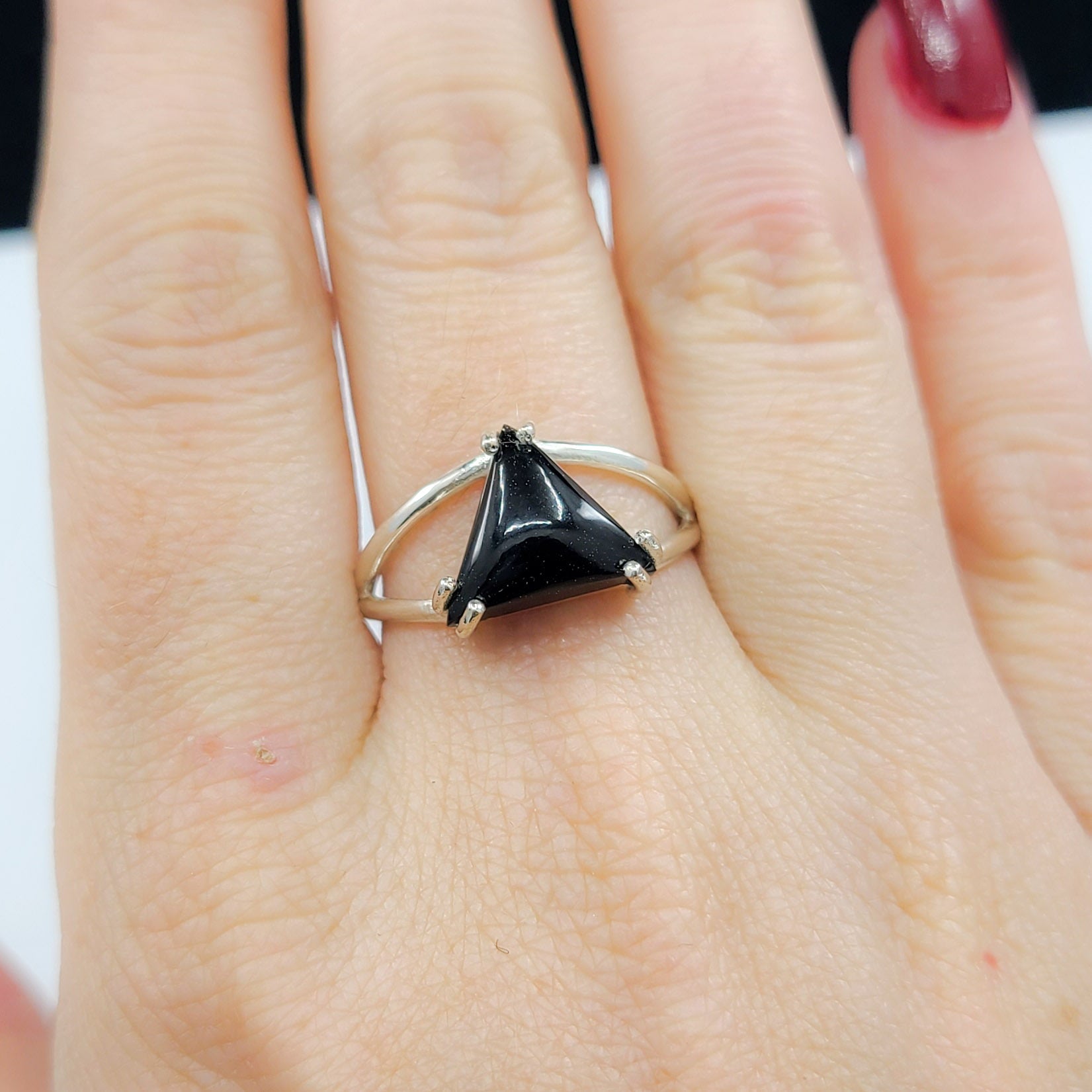 Collection of Black Triangle Onyx Ring in a gallery layout