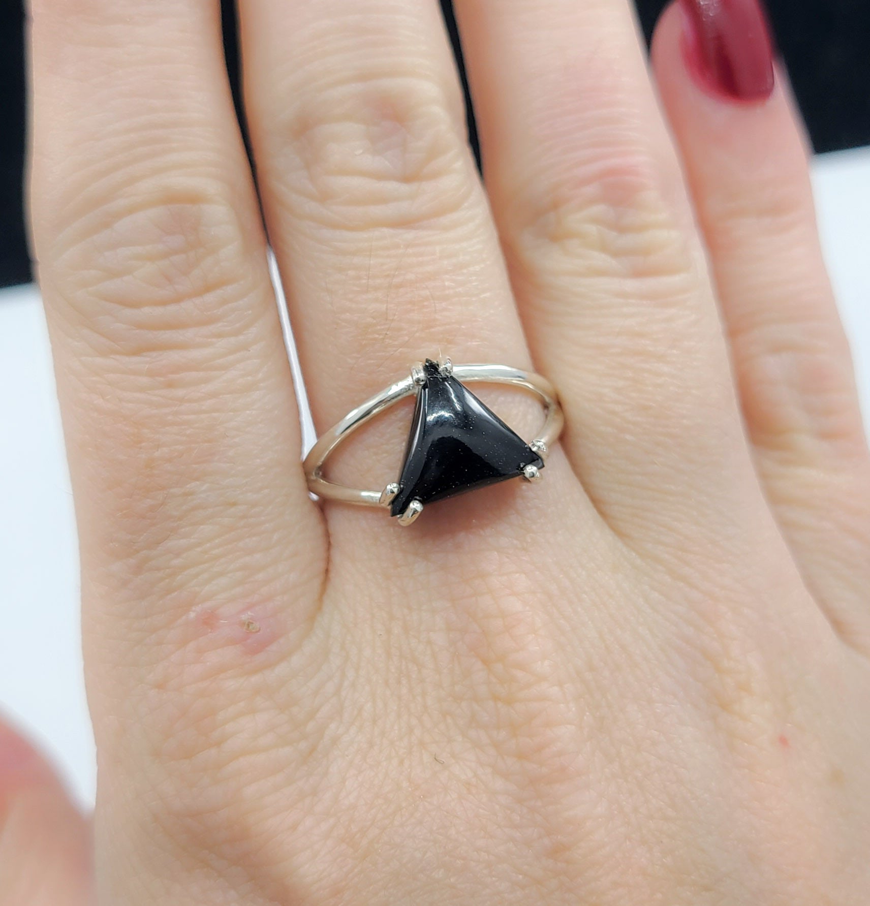 Collection of Black Triangle Onyx Ring in a gallery layout