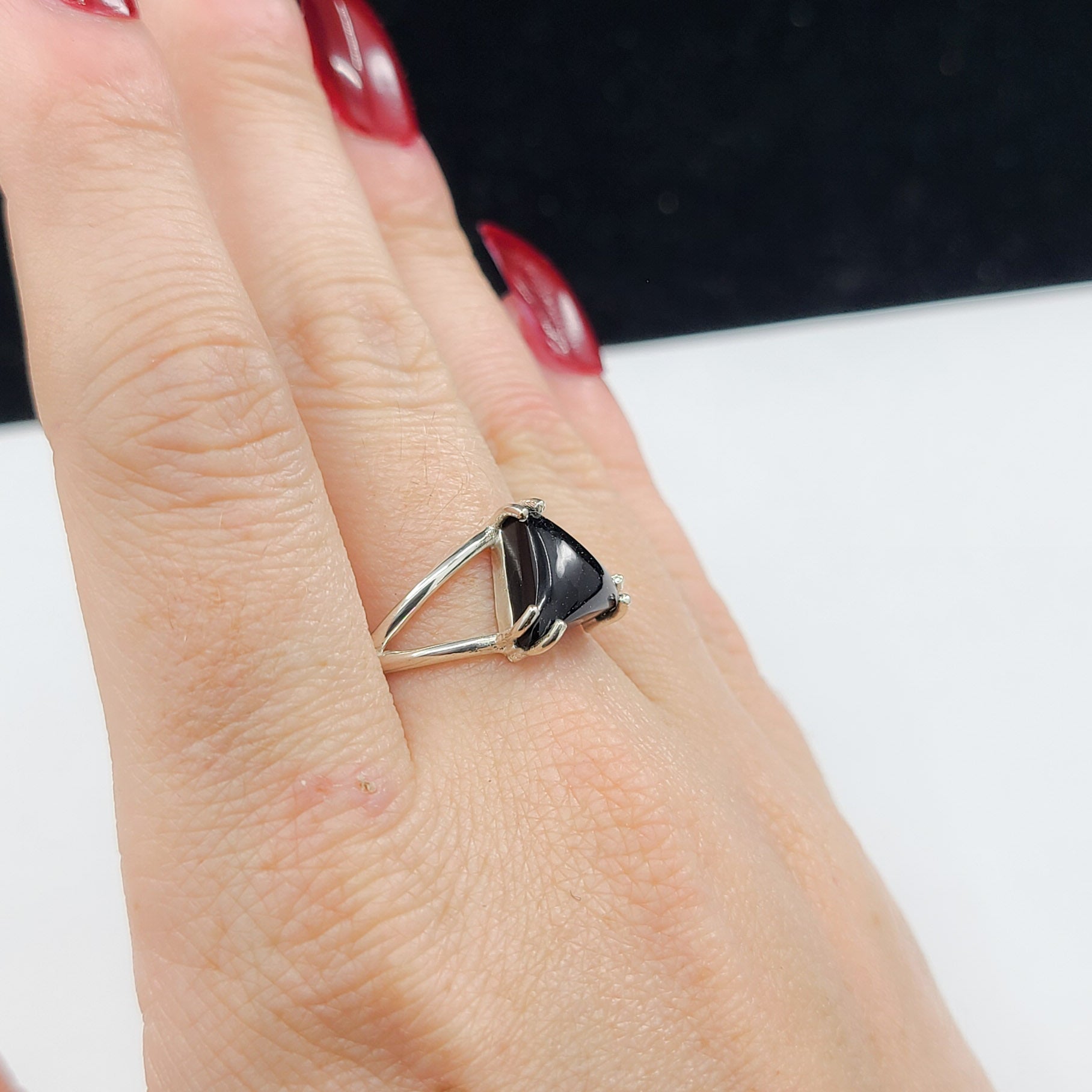 Collection of Black Triangle Onyx Ring in a gallery layout