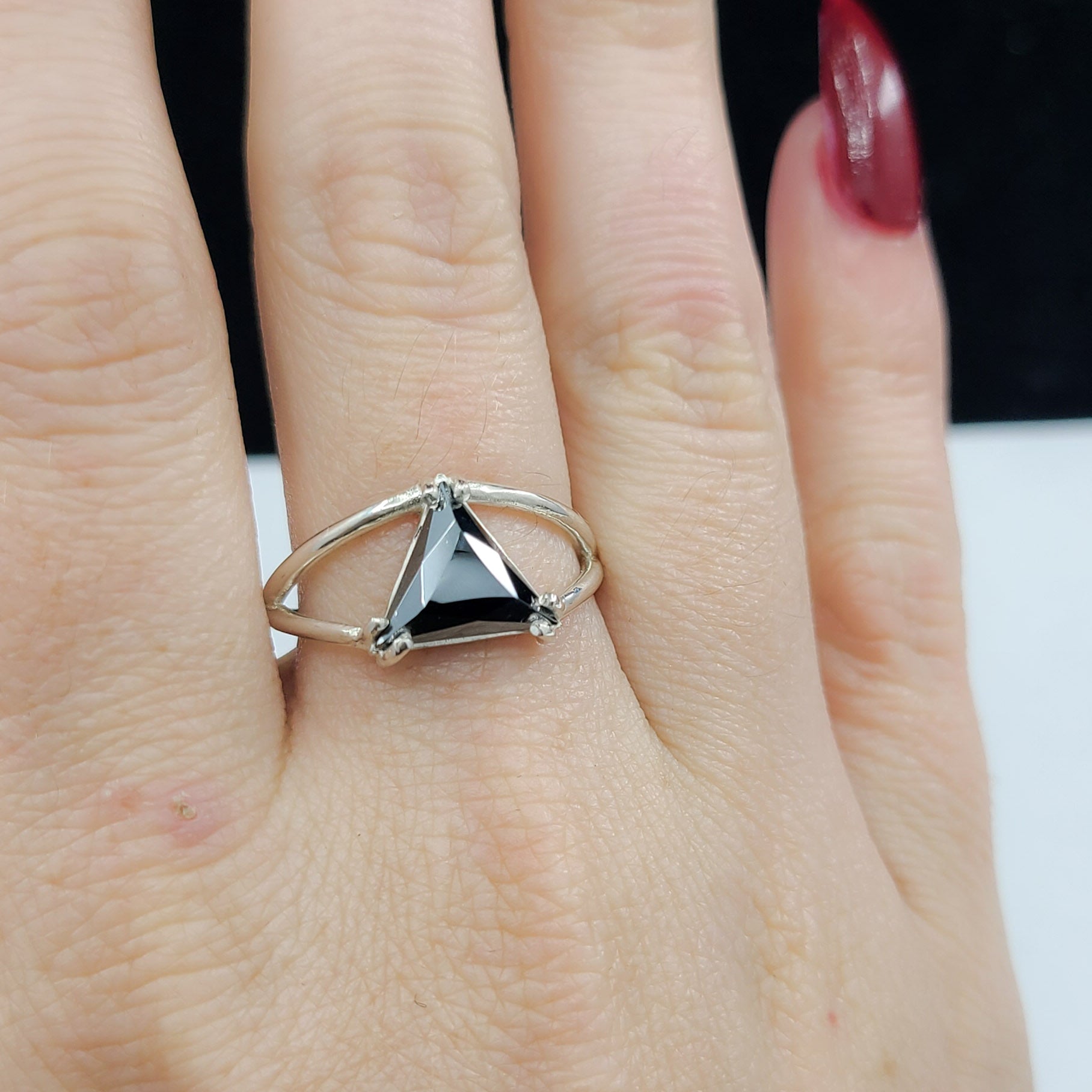 Collection of Sparkling Hematite Triangle Ring in a gallery layout