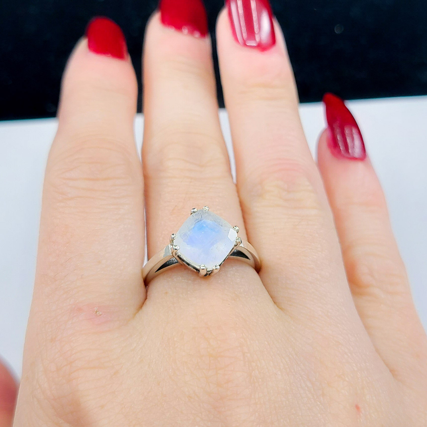 Collection of Big Rainbow Moonstone Ring in a gallery layout