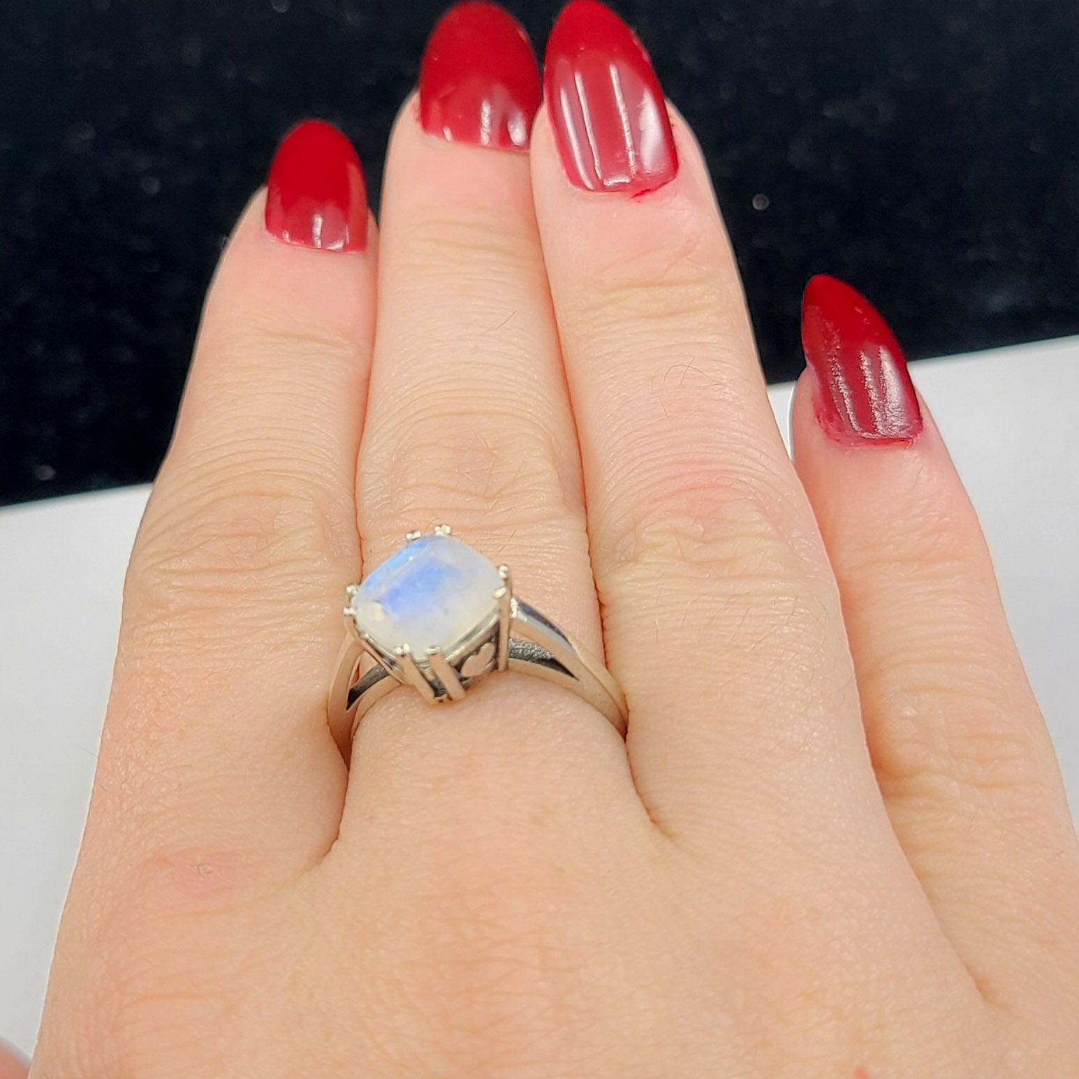 Collection of Big Rainbow Moonstone Ring in a gallery layout