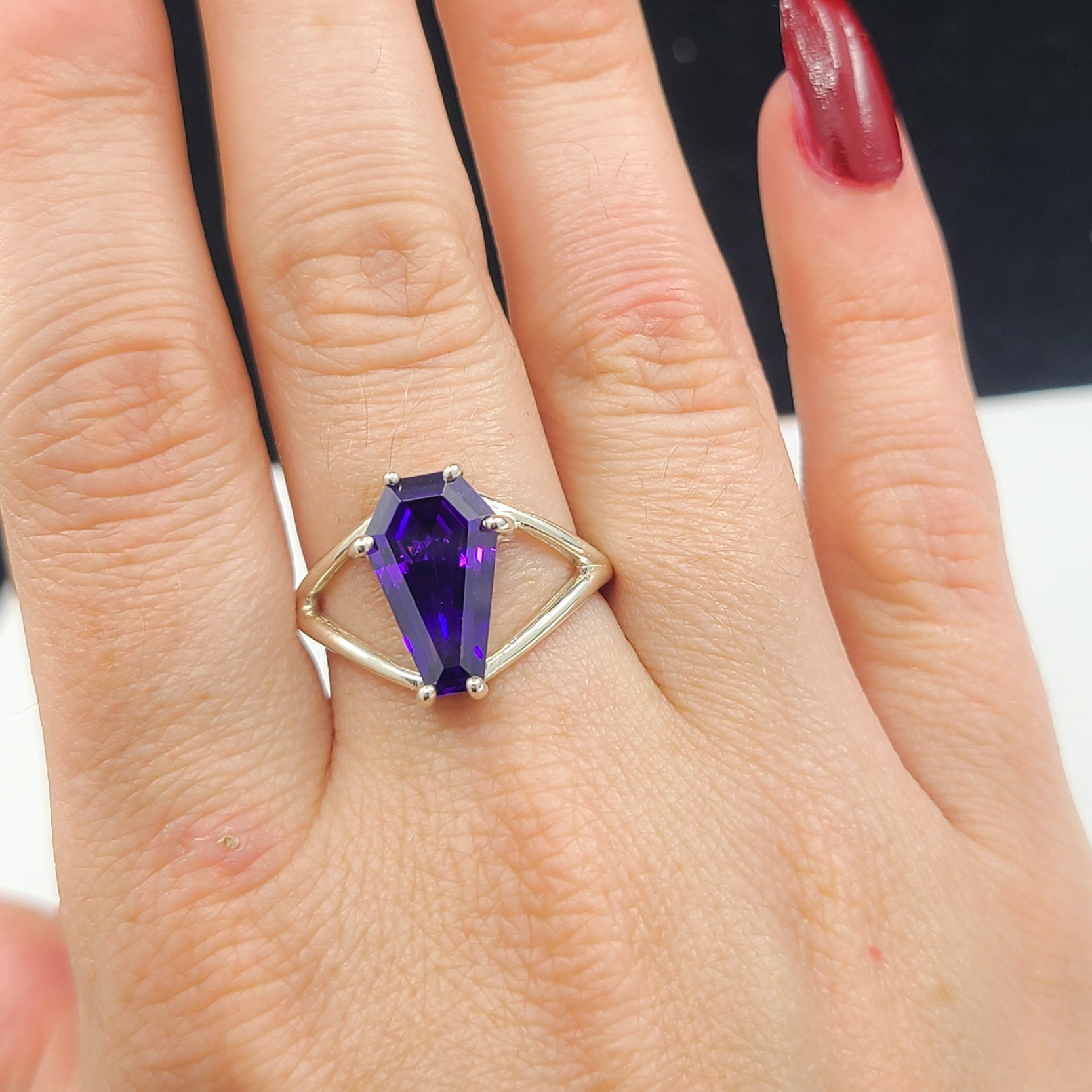 Collection of Big Magic Purple Coffin Ring in a gallery layout