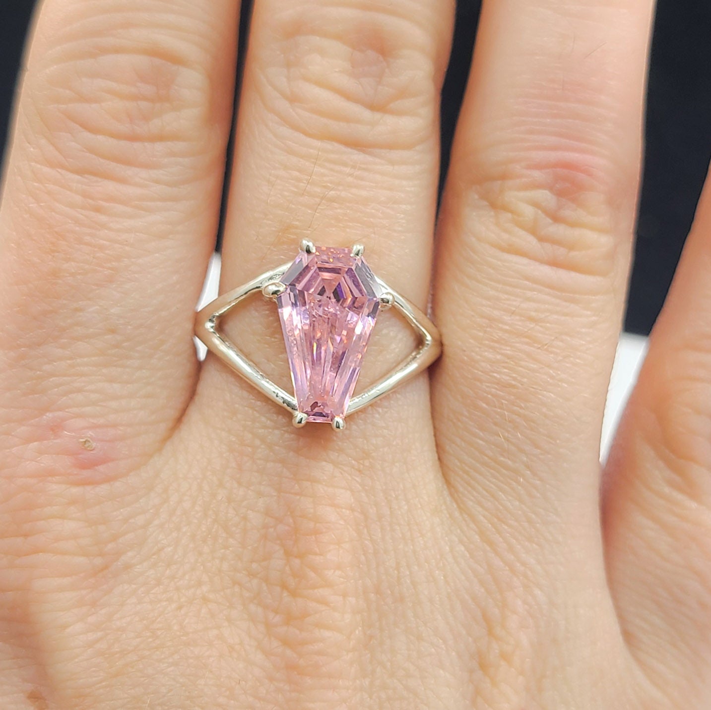 Collection of Big Dust Pink Coffin Ring in a gallery layout