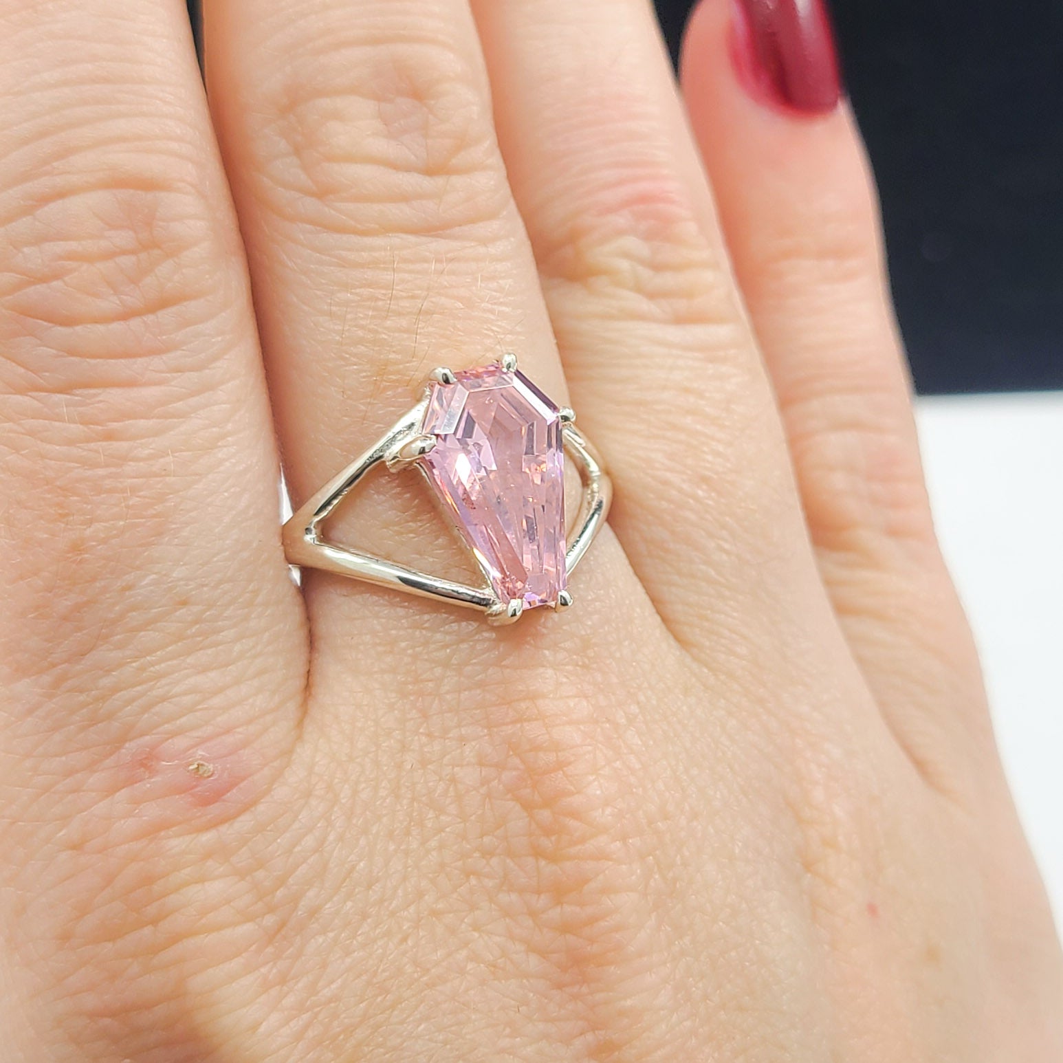 Collection of Big Dust Pink Coffin Ring in a gallery layout
