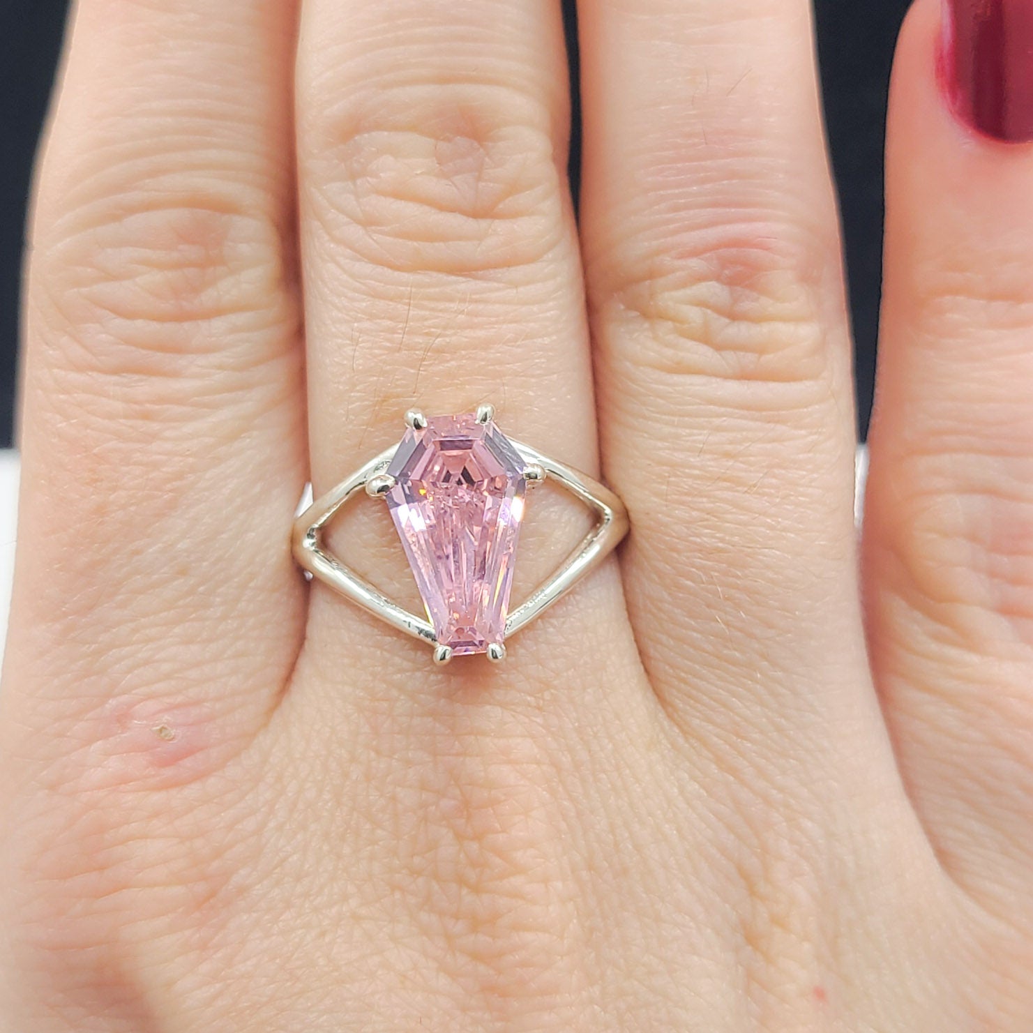 Collection of Big Dust Pink Coffin Ring in a gallery layout