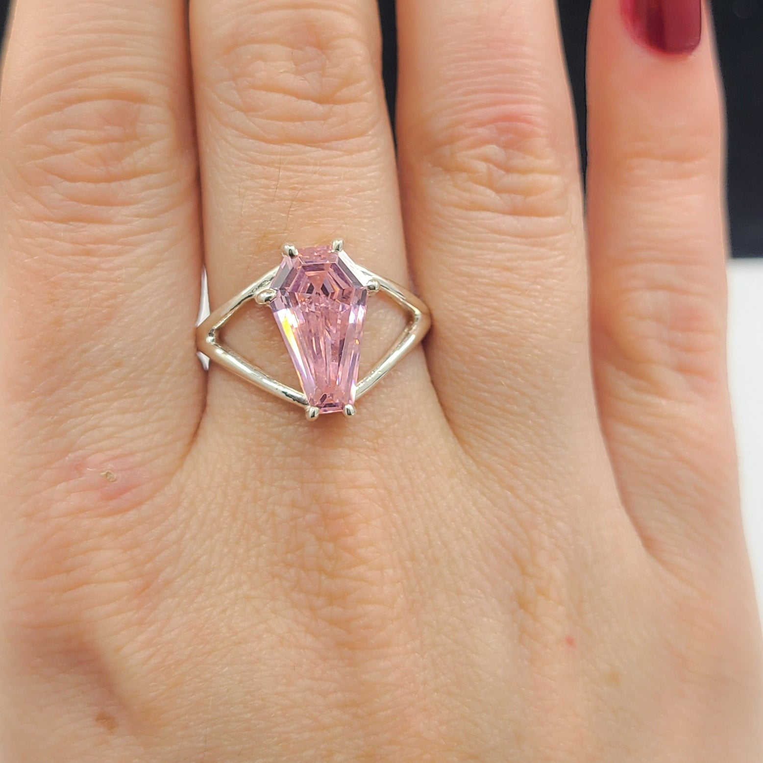 Collection of Big Dust Pink Coffin Ring in a gallery layout