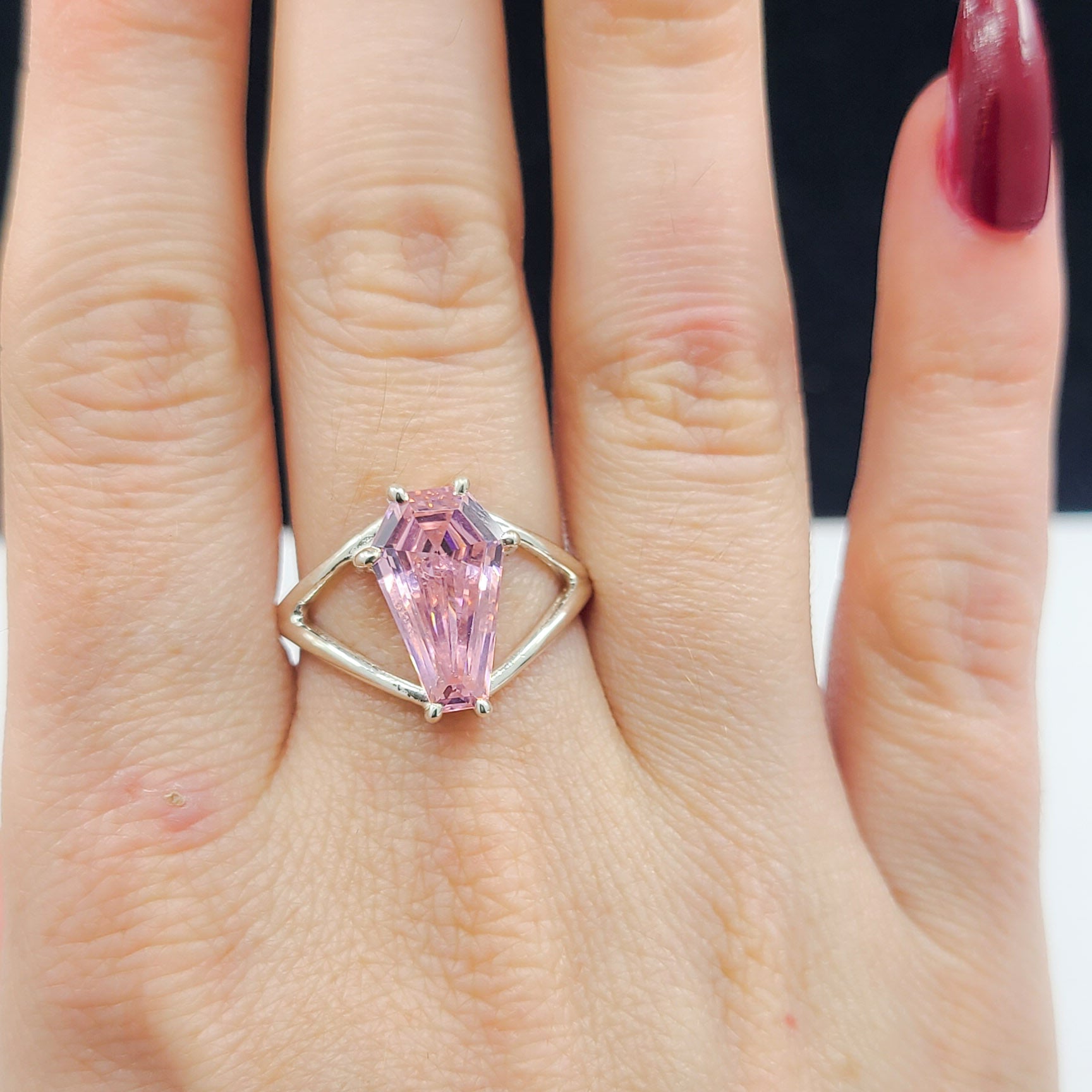 Collection of Big Dust Pink Coffin Ring in a gallery layout