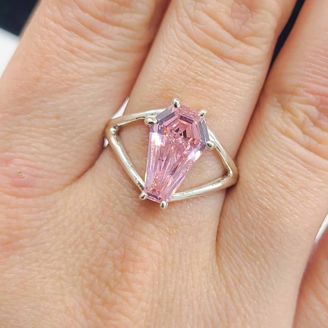 Collection of Big Dust Pink Coffin Ring in a gallery layout