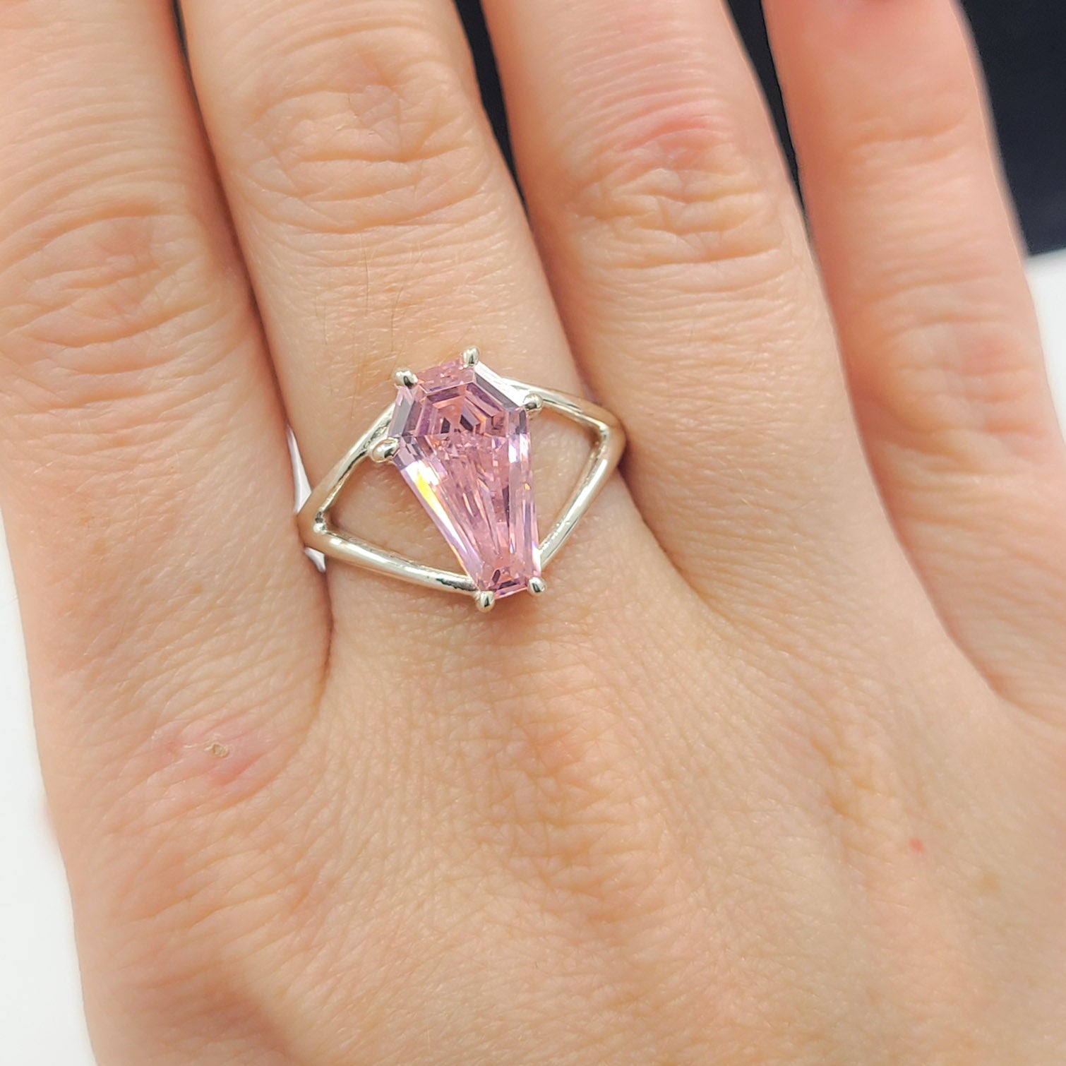 Collection of Big Dust Pink Coffin Ring in a gallery layout