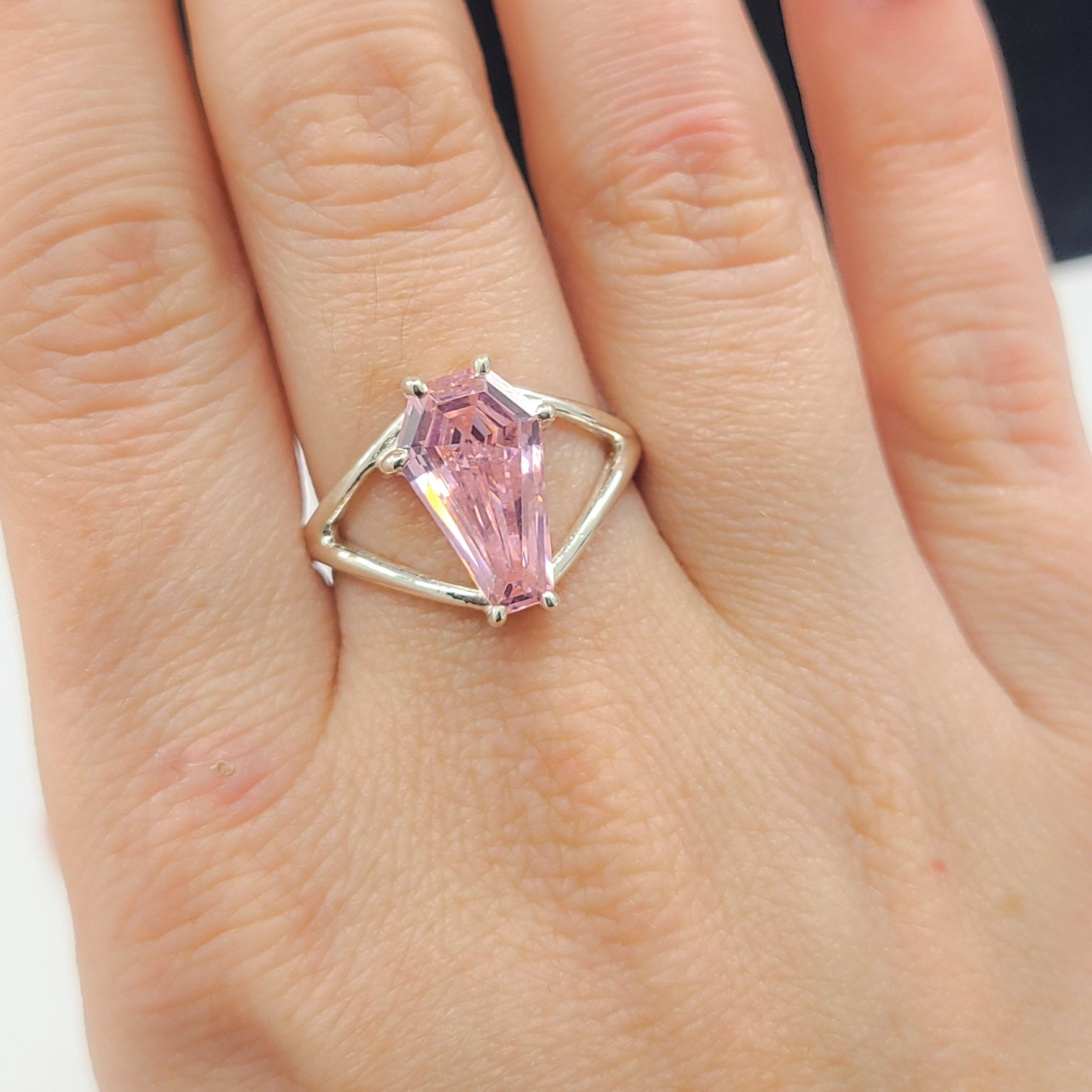 Big Dust Pink Coffin Ring