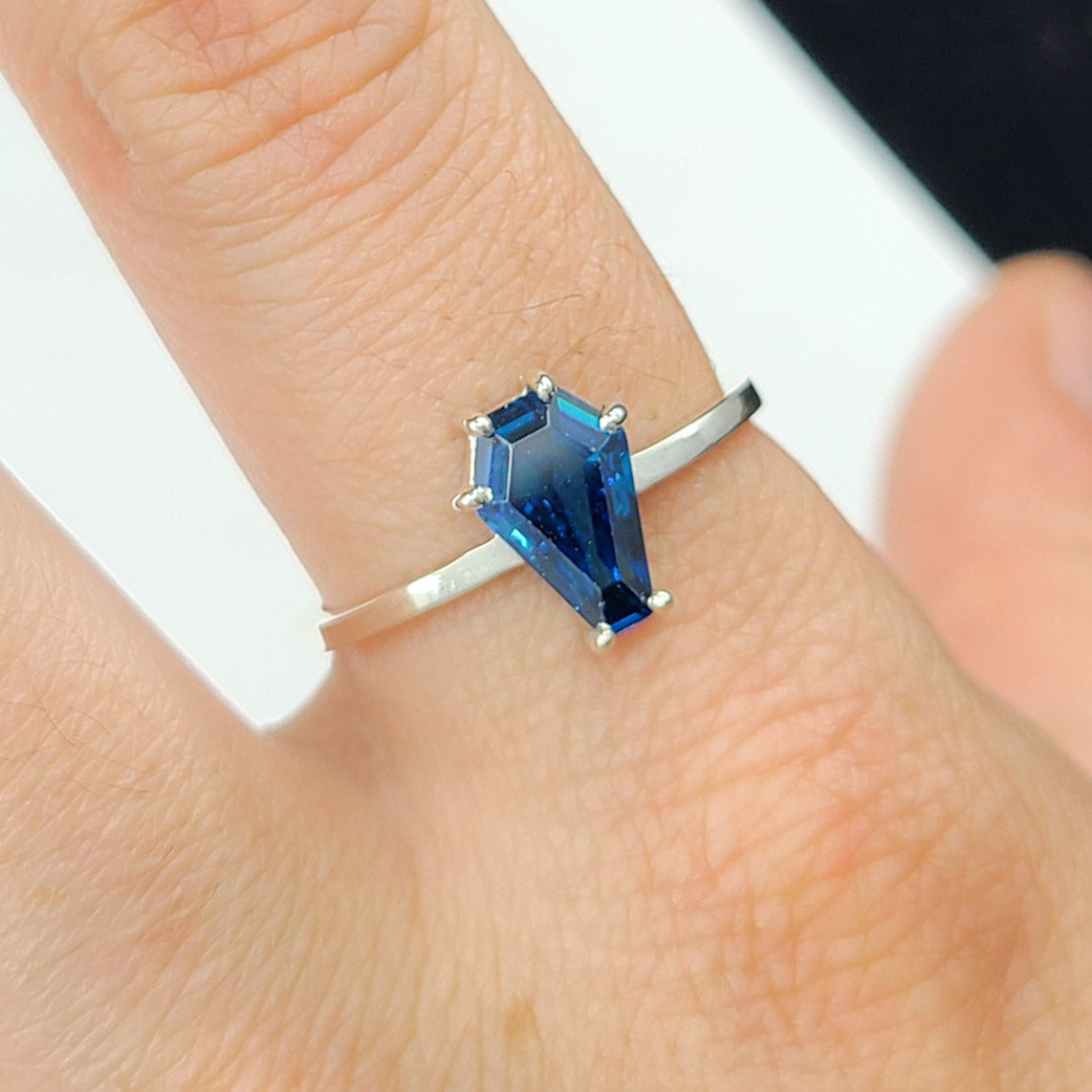 Cute Sapphire Blue Coffin Ring 6x9
