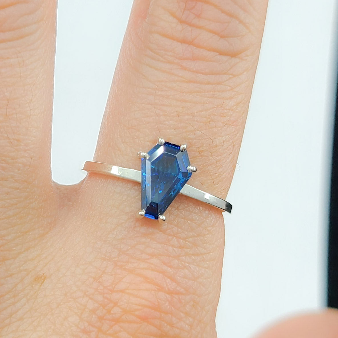 Cute Sapphire Blue Coffin Ring 6x9
