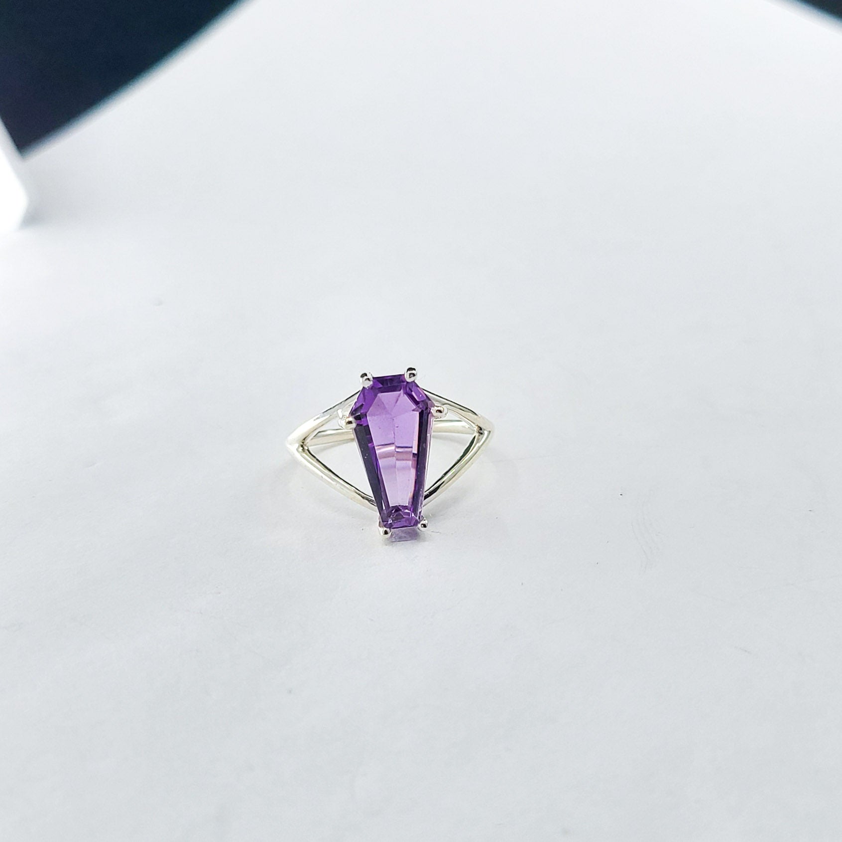 Collection of Big Purple Amethyst Coffin Ring in a gallery layout