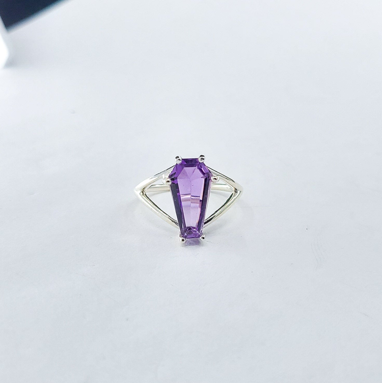 Collection of Big Purple Amethyst Coffin Ring in a gallery layout