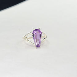 Collection of Grande bague de cercueil en améthyste violette in a gallery layout