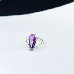 Collection of Grande bague de cercueil en améthyste violette in a gallery layout