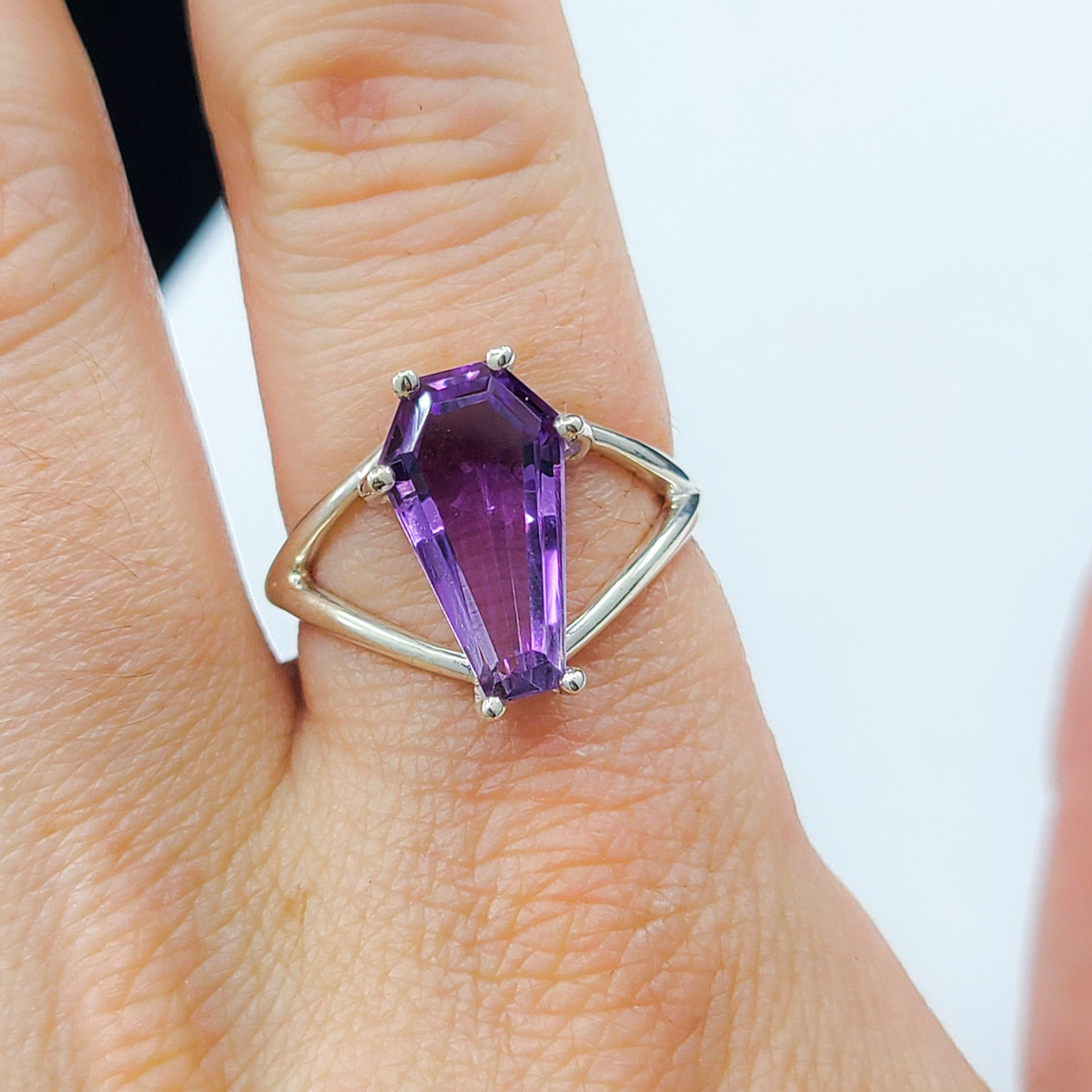 Collection of Big Purple Amethyst Coffin Ring in a gallery layout