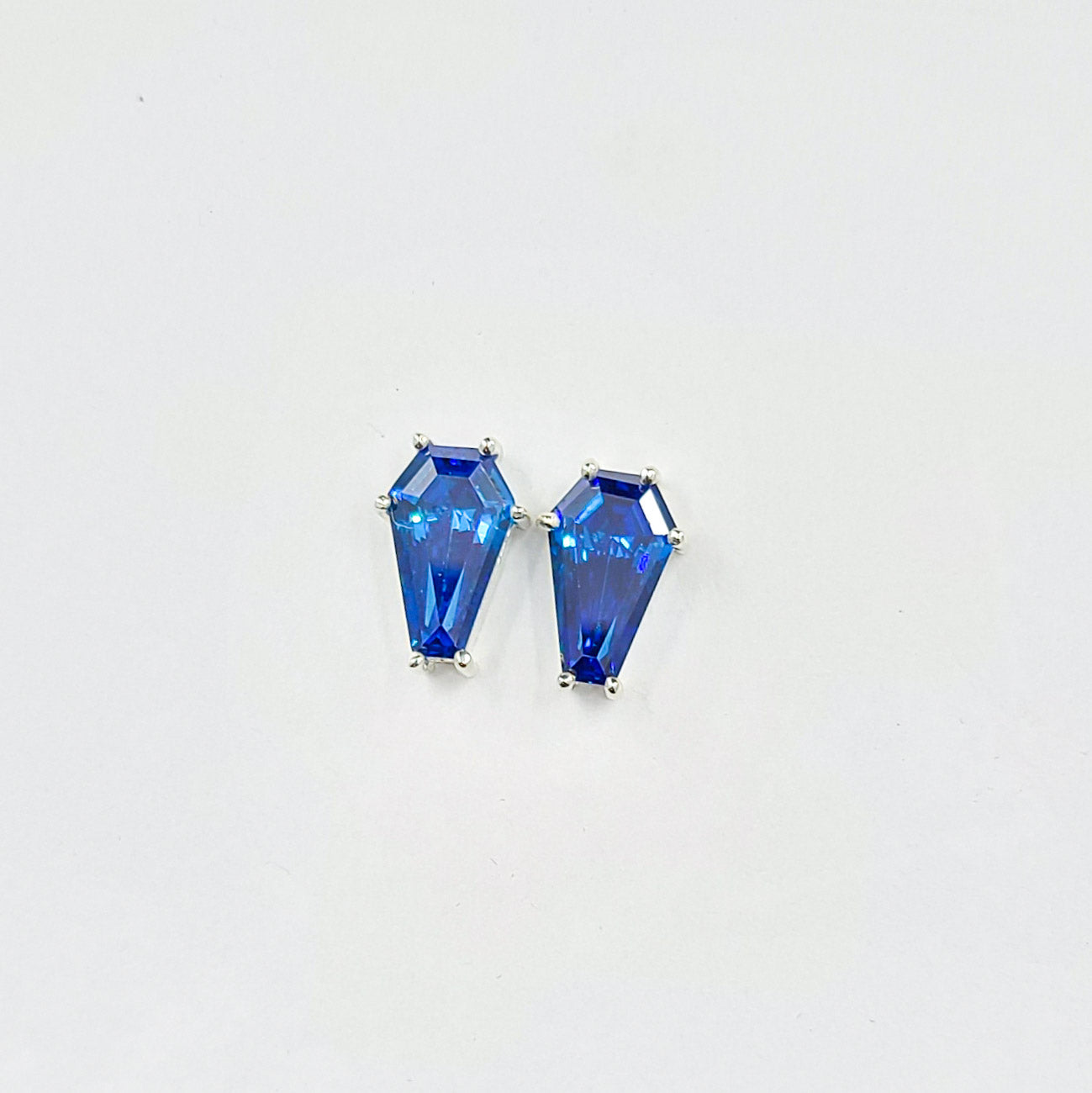 Big Deep Blue Coffin Stud Earrings (8x13)