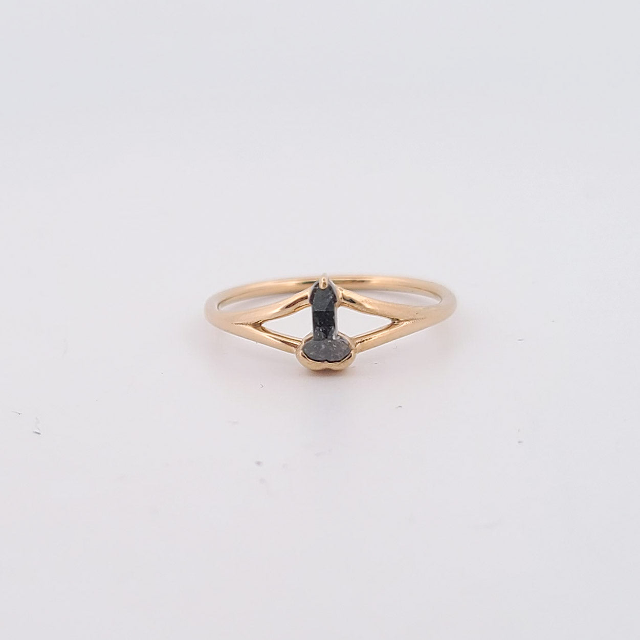 Collection of Penis Diamond Ring 14K Yellow Gold - Salt and Pepper Diamond in a gallery layout