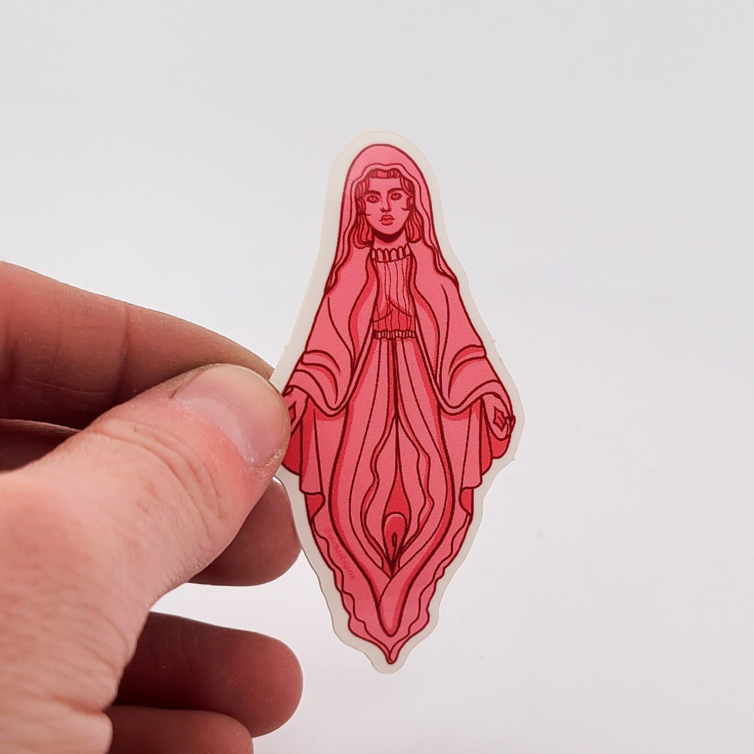 Collection of Vulva Virgin Mary Vinyl Sticker in a gallery layout