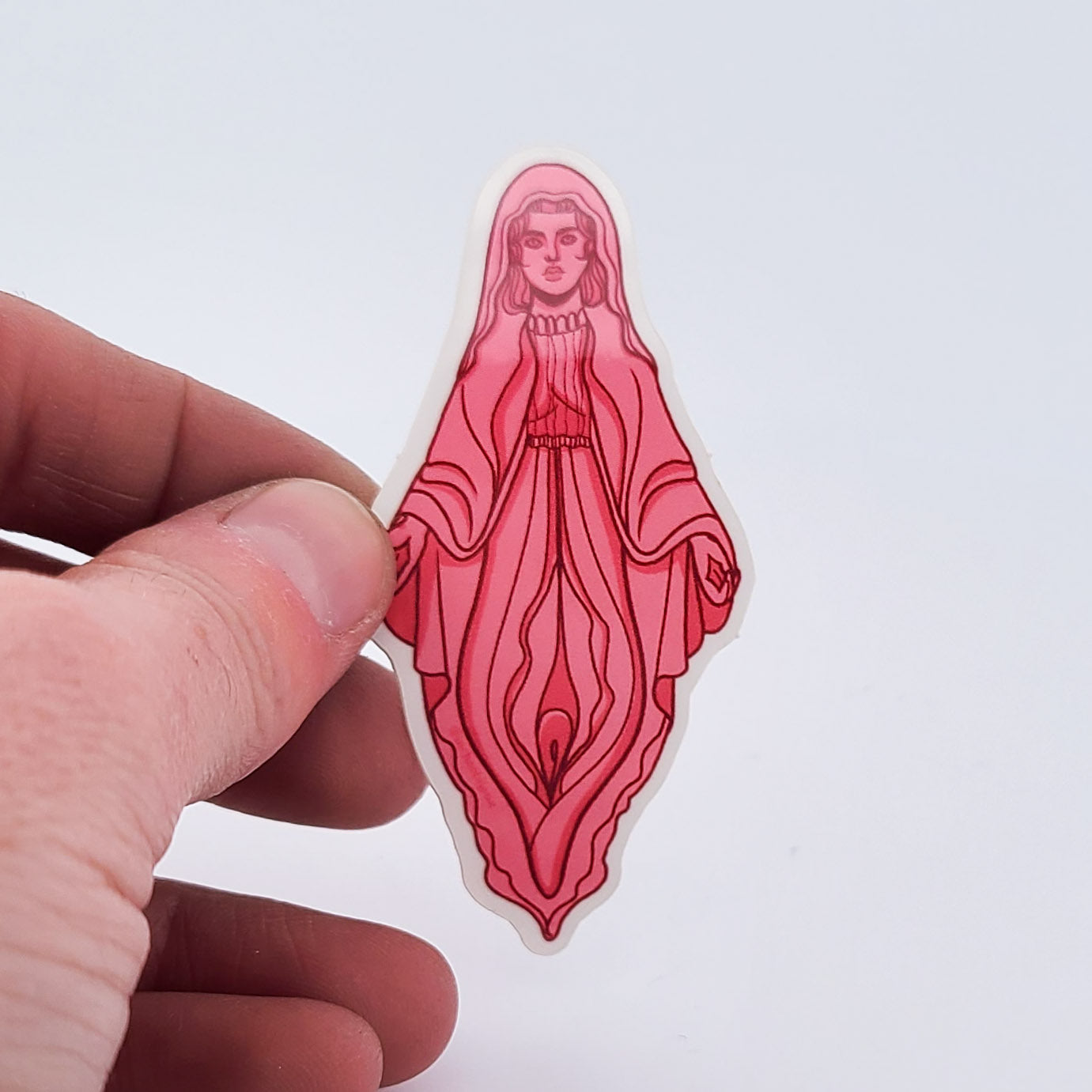 Collection of Vulva Virgin Mary Vinyl Sticker in a gallery layout