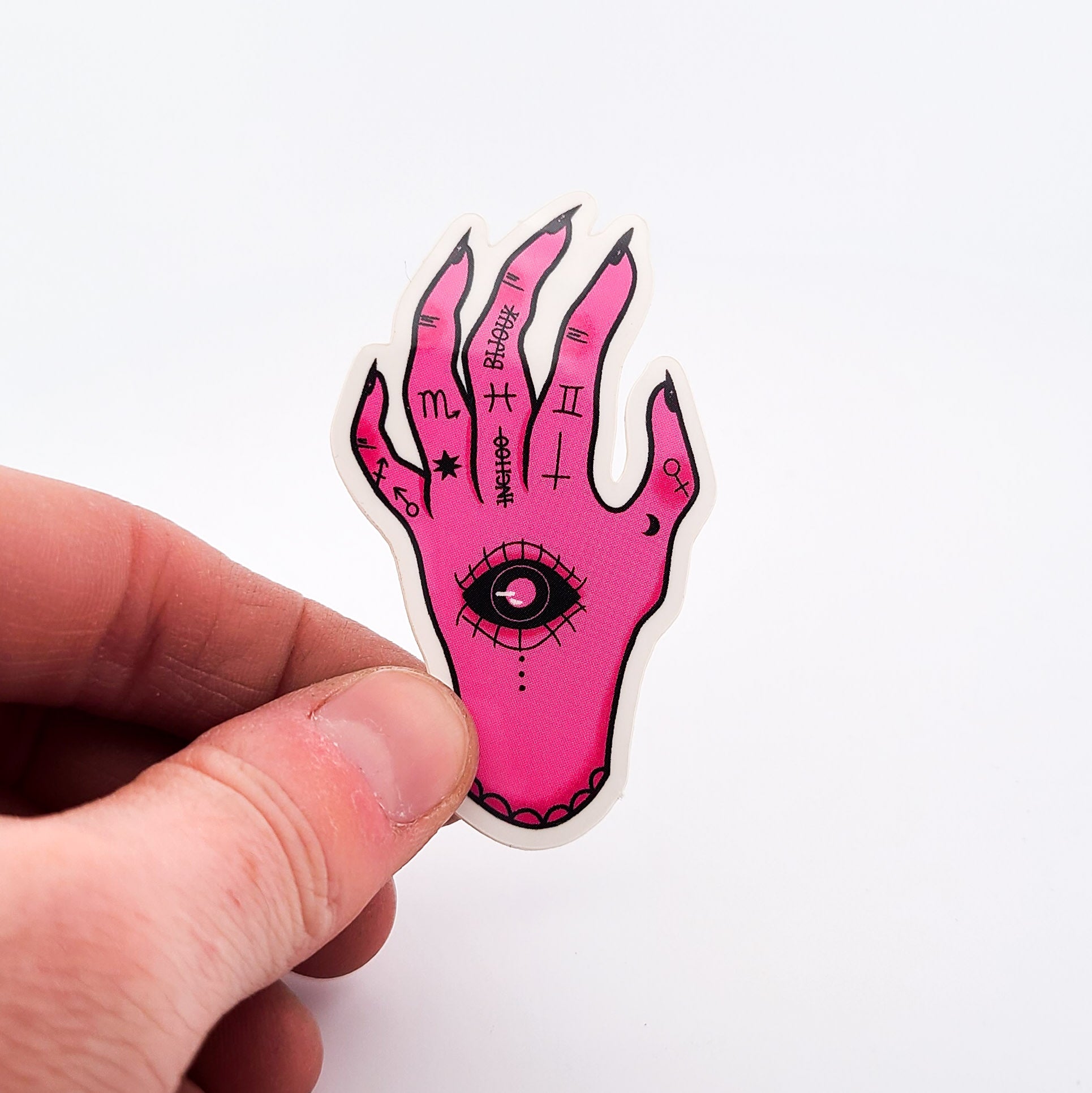 Pink Evil Eye Protector Palmistry Hand Vinyl Sticker
